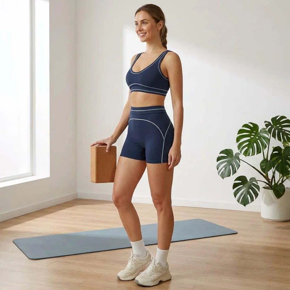 Conjunto de Yoga para Mujer, chándal Deportivo, Sujetador Deportivo, Conjunto de Gimnasio, Ropa Deportiva para Fitness, Correr y Entrenar.-Negro1-L