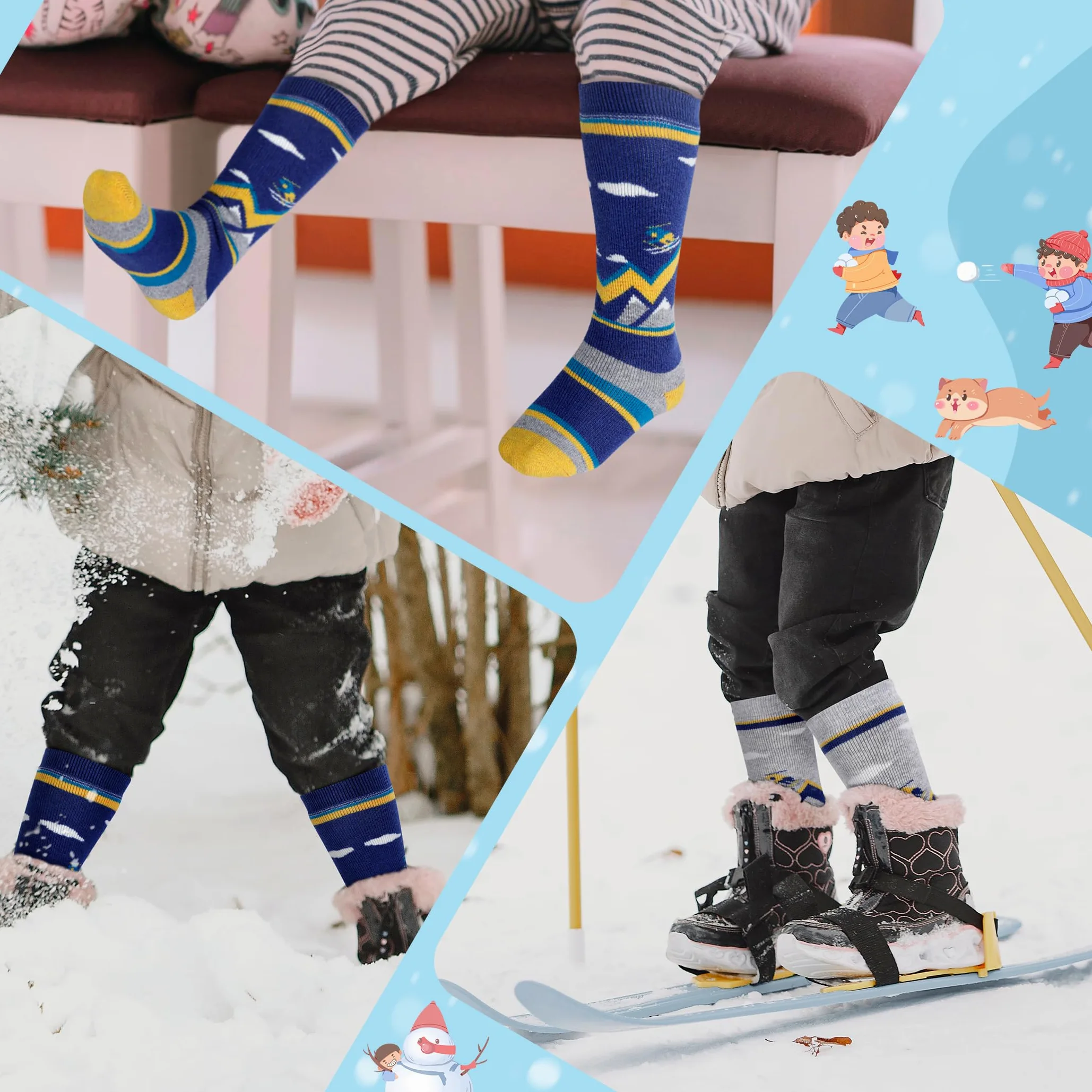 unenow Calcetines térmicos de lana merino para niños, 2 pares de calcetines térmicos de invierno para snowboard para niños y niñas