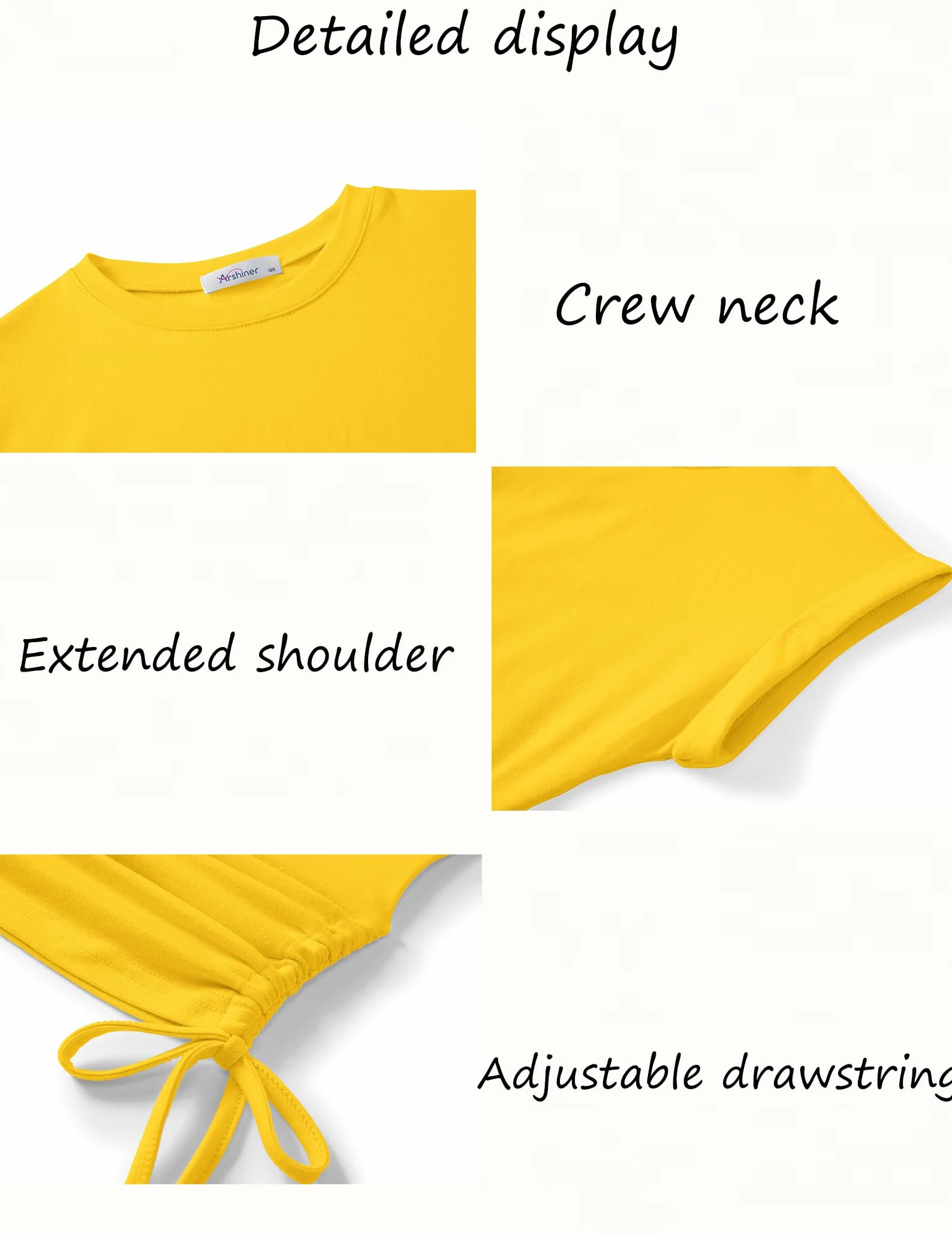 Arshiner Niñas Camisetas Manga Corta Extended Shoulder Niños Verano T-Shirt Algodón Cuello Redondo Manga Corta Shirt y Cordón para Niñas 6-14 Años