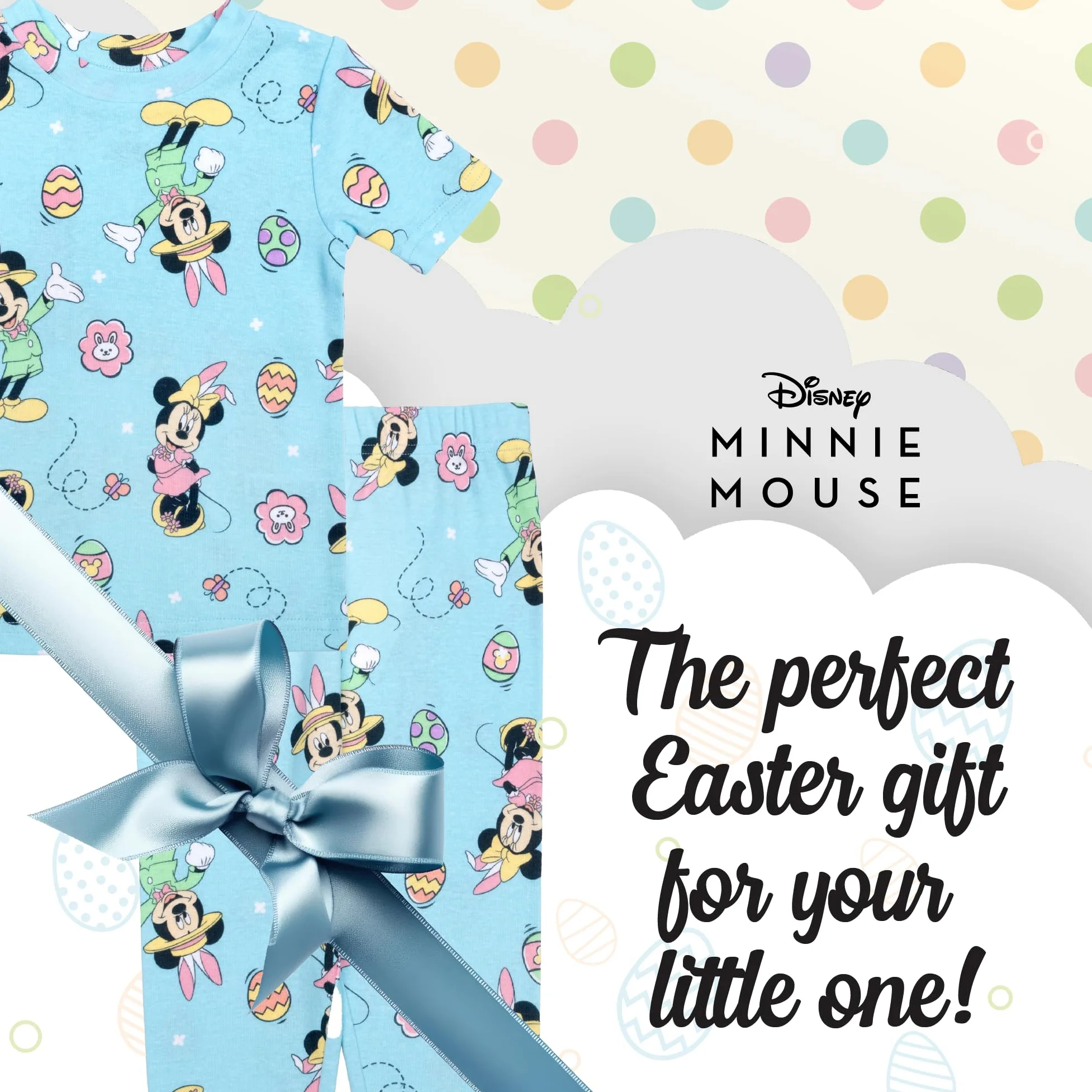 Disney Conjunto de pijama unisex infantil Mickey Minnie Mouse, ajuste ceñido, algodón, divertido, Pascua, 2T, Divertida fiesta de Pascua, 2 años