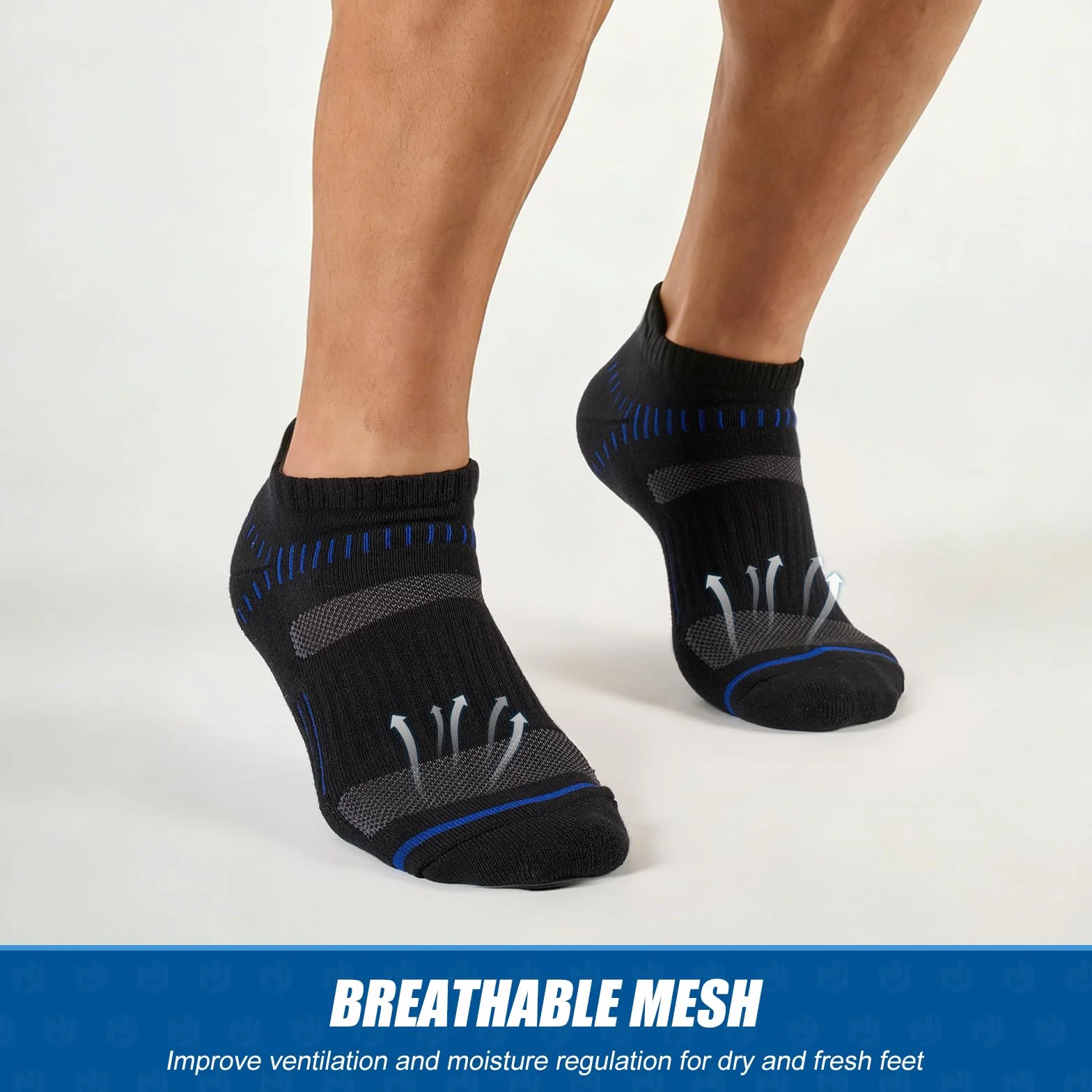 Calcetines Hombre Deporte 6 Pares, Cortos Amortiguados, Algodón Transpirable Secado Rápido, Running Caminar Senderismo, Negro/Blanco/Gris