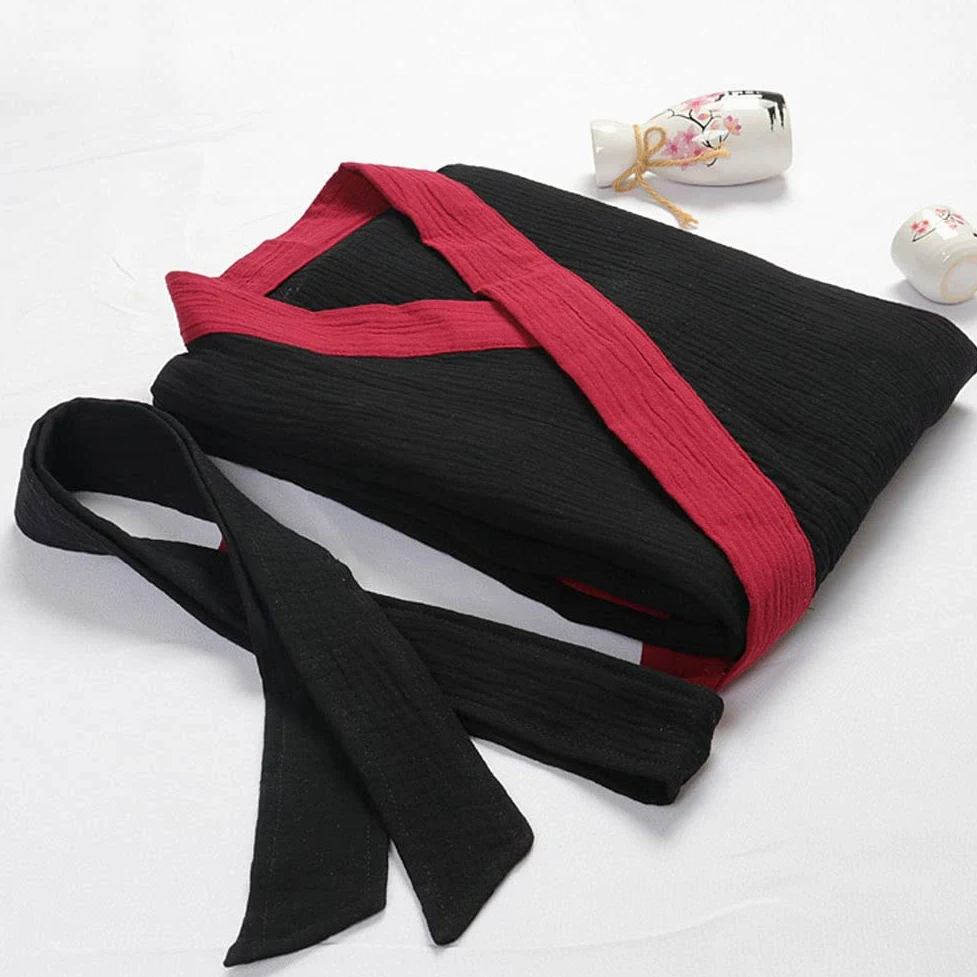 un-brand Kimono japonés para hombre, bata de algodón de doble gasa, talla grande, ropa zen, ropa taoísta (talla L, B2)