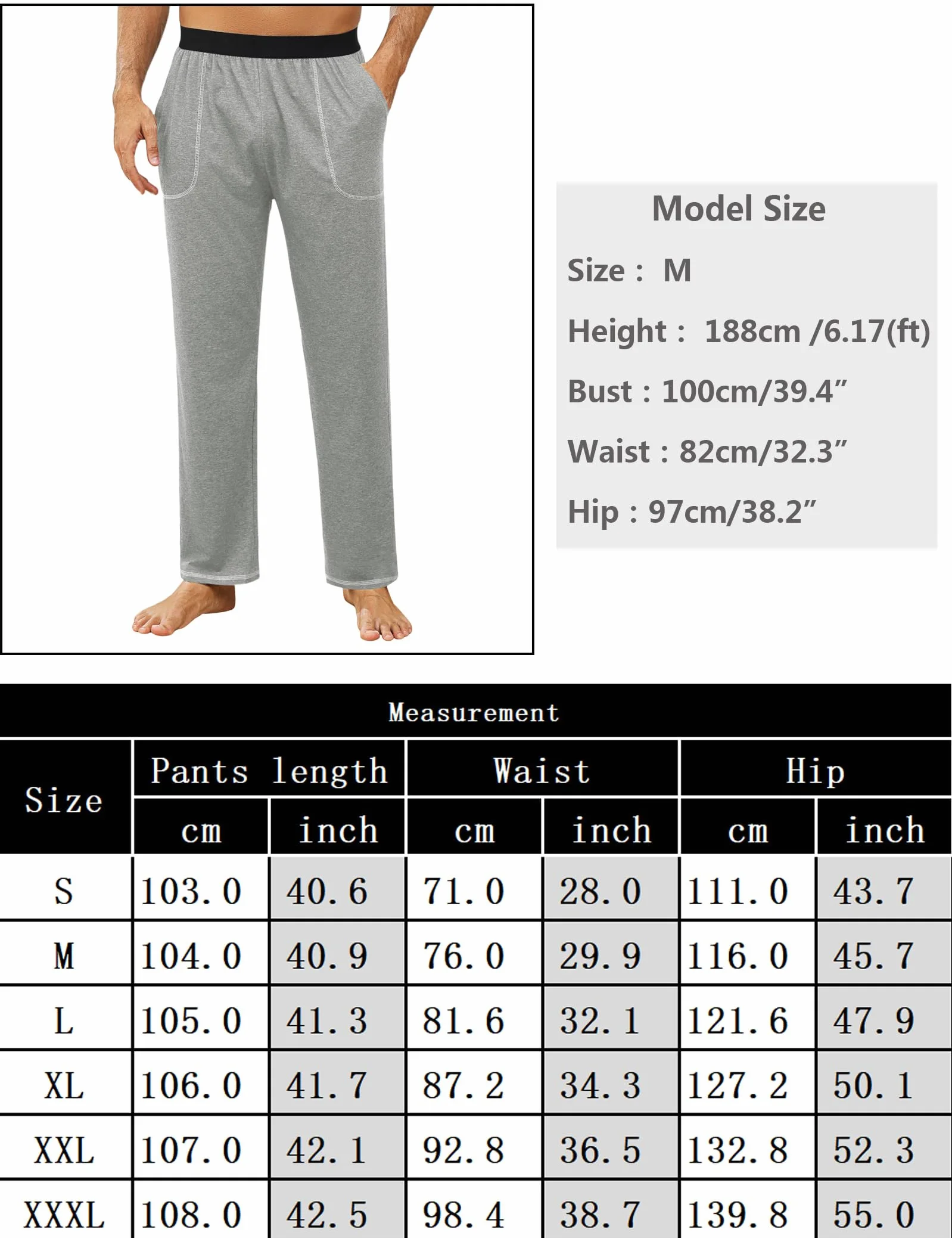Pantalón de Pijama para Hombre Largo Algodón Pantalones Casuales Pantalón de Dormir Color Sólido Pantalon Pijama Hombre con Bolsillos y Cintura Elástica