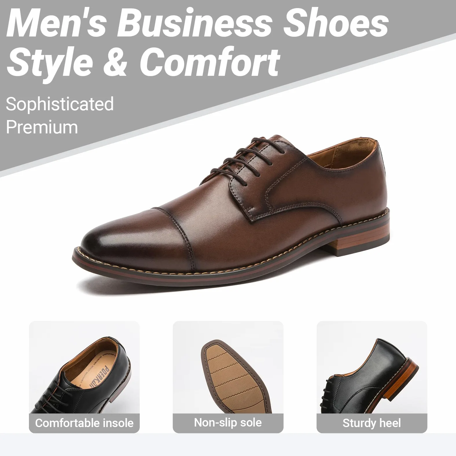 Poerkan Zapatos Derby cómodos y elegantes con cordones para hombre, color negro y marrón para cada ocasión