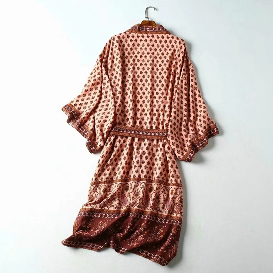 Disimlarl Kimono bohemio con estampado floral para mujer, cuello en V, mangas murciélago, bata larga para cubrir el bikini
