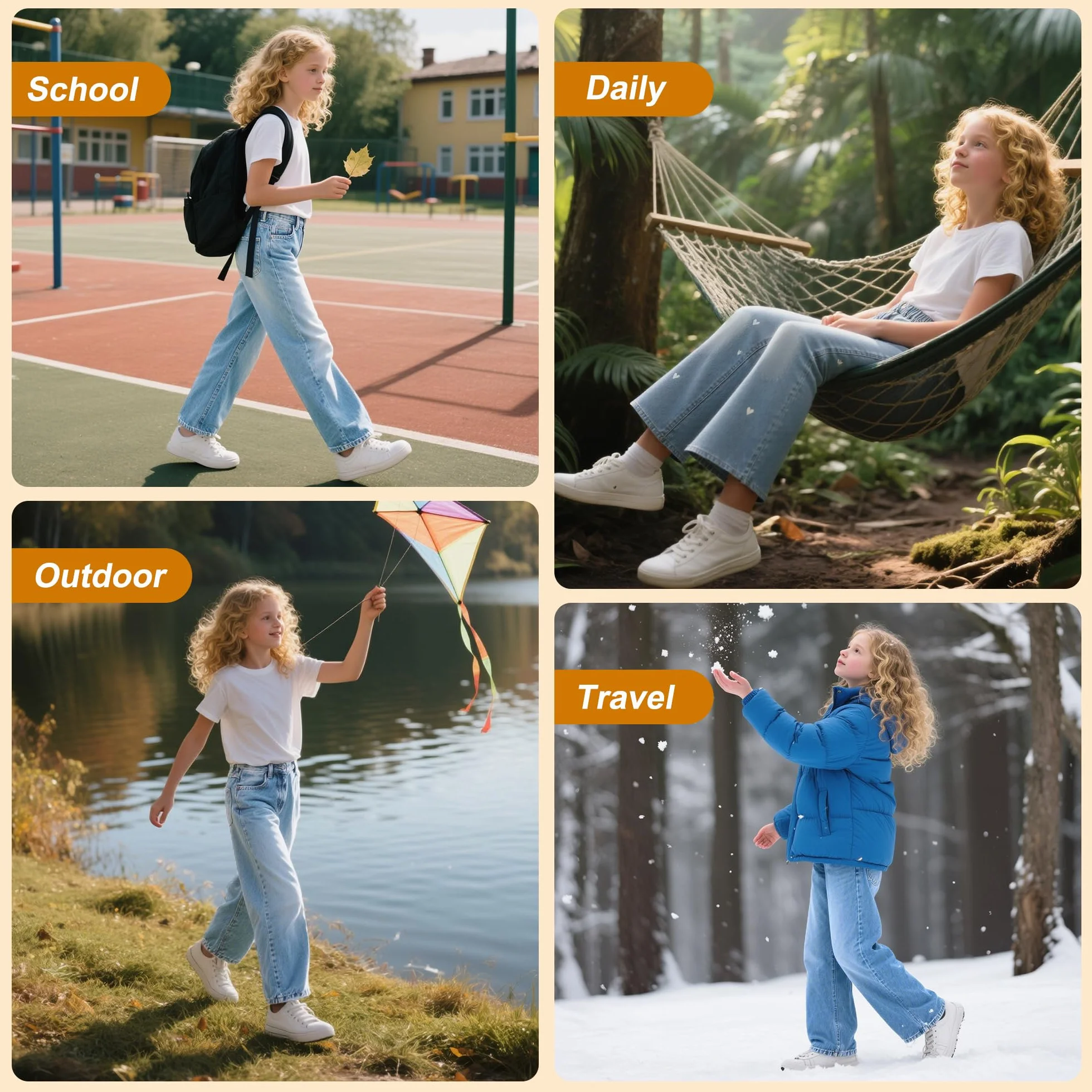 Jeans para Niñas, Holgados de Pierna Ancha Vaqueros Casual Pantalones con Cintura Elástica, Largos Stretch Azul Denim Jeans con Bolsillos Moda Infantil Pants para 6-14 años