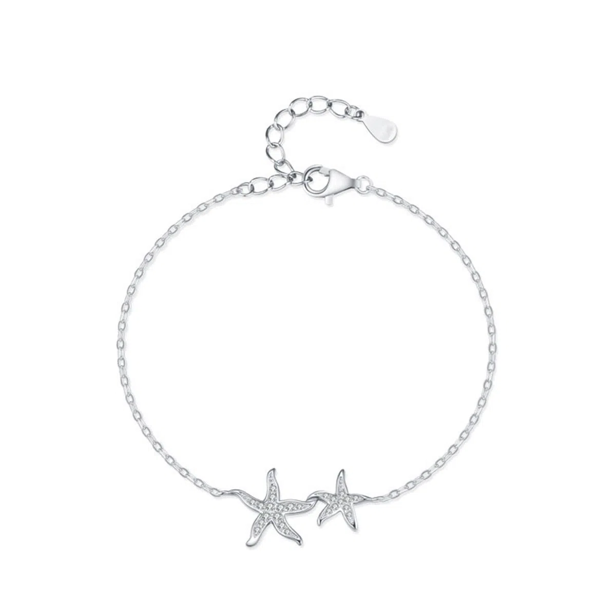 Pulseras de Oro Blanco para Mujer 9K / 14K / 18K, Estrella de Mar con Diamante Creado, Cadena Extensible 16 CM + 5 CM, Pulsera Cadena Plata Mujer