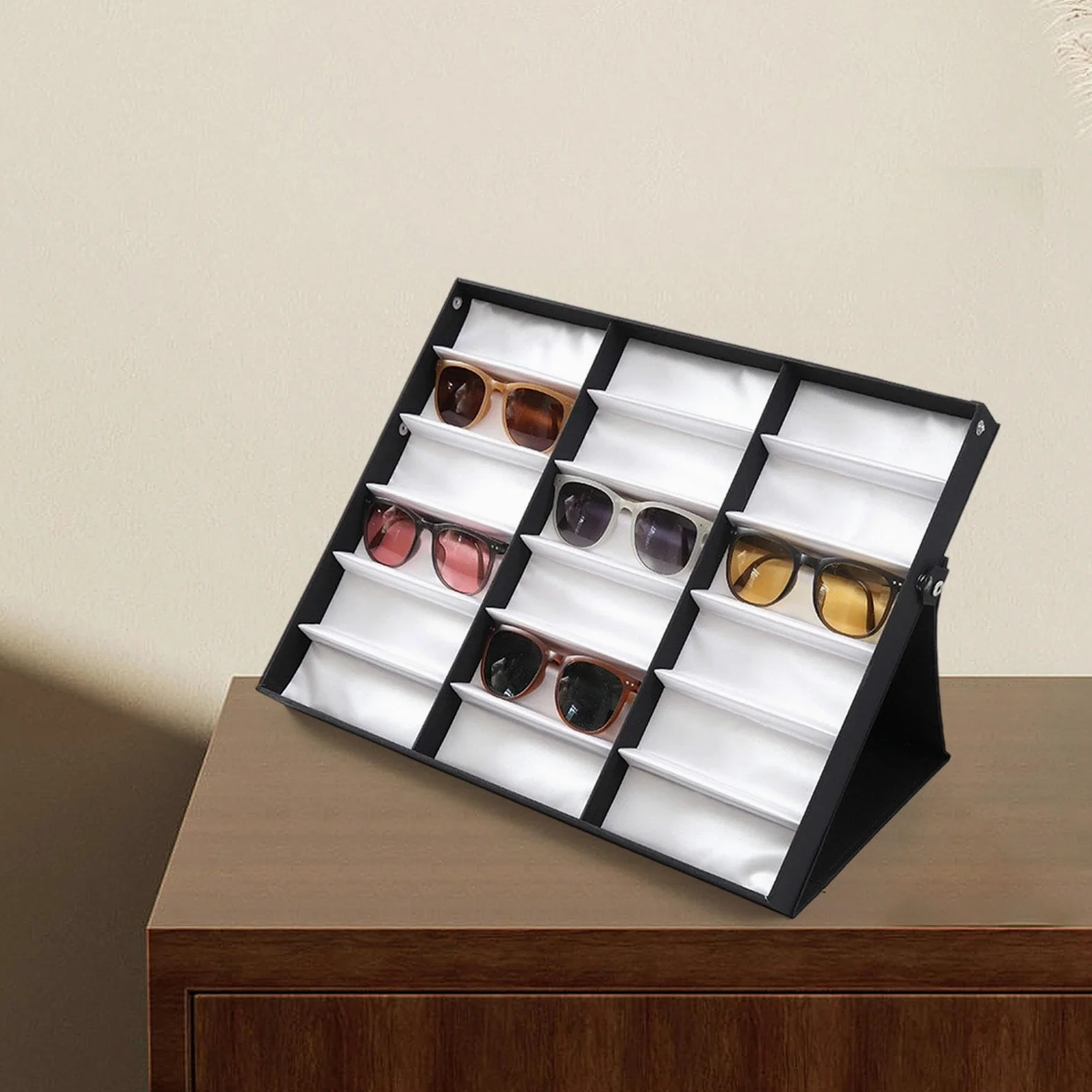 Harilla Bandeja de exhibición de gafas, organizador de gafas de sol, estuche de almacenamiento para gafas, organizador de joyas para vitrina
