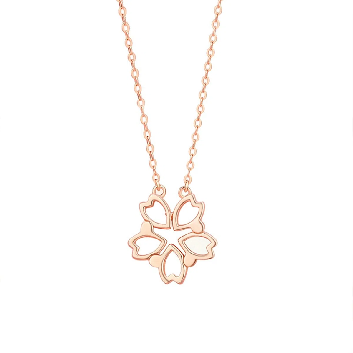 Collar de oro rosa para mujer, colgante de clavícula de flor de cerezo de 9K/14K/18K, 40+5cm
