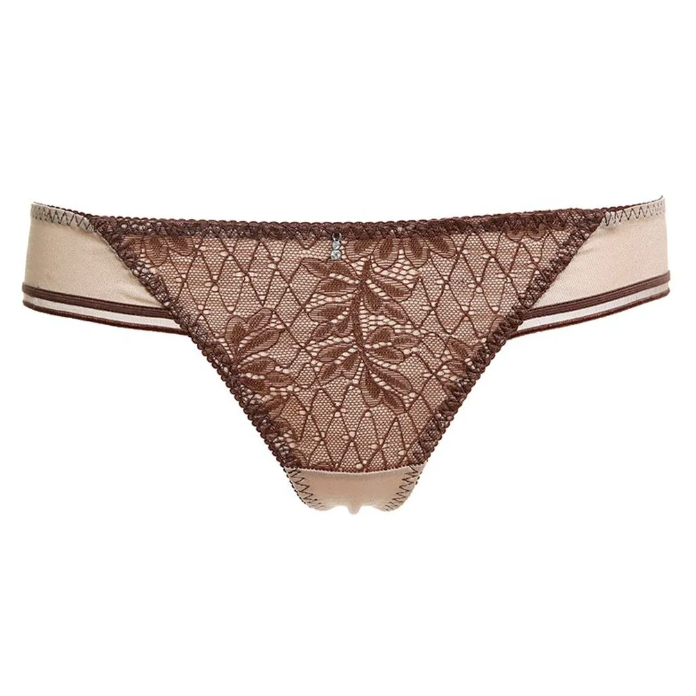 Tanga De Seda Sexy, Ropa Interior Sexy De Cintura Baja De Encaje Femenino Caja De Regalo Negro, Marrón, Rojo (Color : Brown, Size : L)