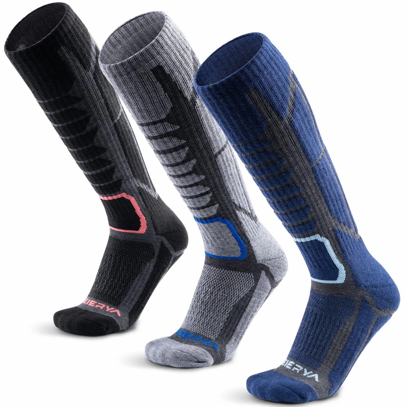 2/3 pares de calcetines de esquí Lana Merina, calcetines térmicos acolchados hasta la rodilla para esquiar, snowboard, deportes de invierno al aire libre