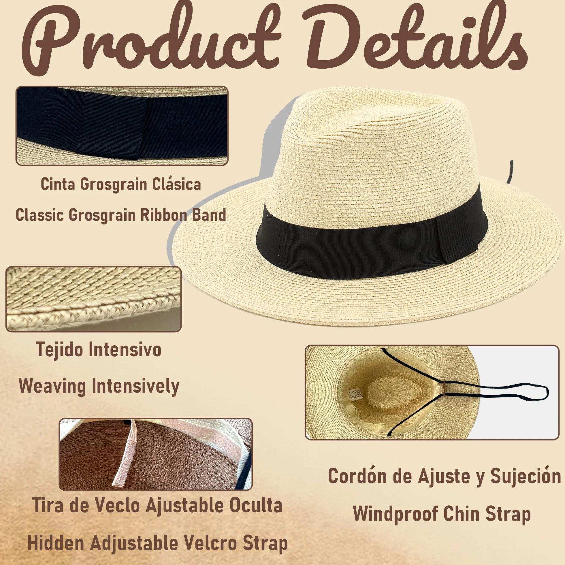 Sombrero Panamá de Paja UPF 50 Plegable Ala Ancha Unisex