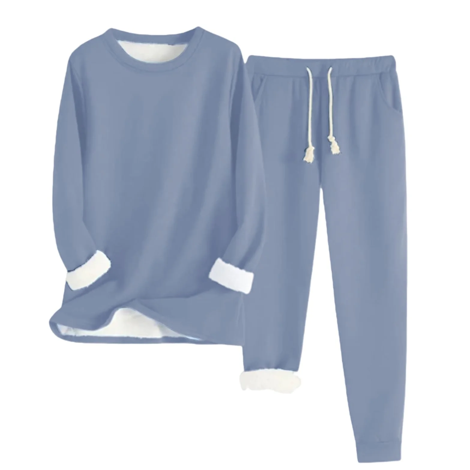 Conjunto de Pijama de Sudadera y Pantalones con Forro para Mujer para Calidez Invernal con Traje de Felpa Tops cómodos y Holgados Ropa de Estar por casa cálida de Invierno para Mujer