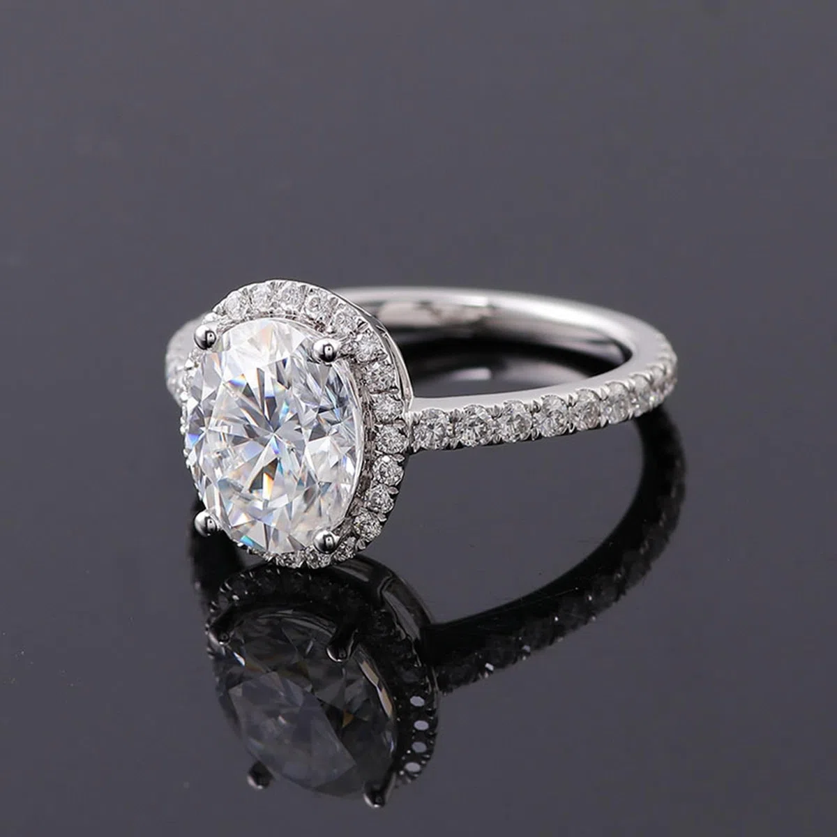 Anillo de oro blanco para mujer 375/585/750, anillo de compromiso de 9 K/14 K/18 K, oro auténtico Halo, anillos de boda, anillos de boda grabados con Moissanite D Color VVS1 para mujeres