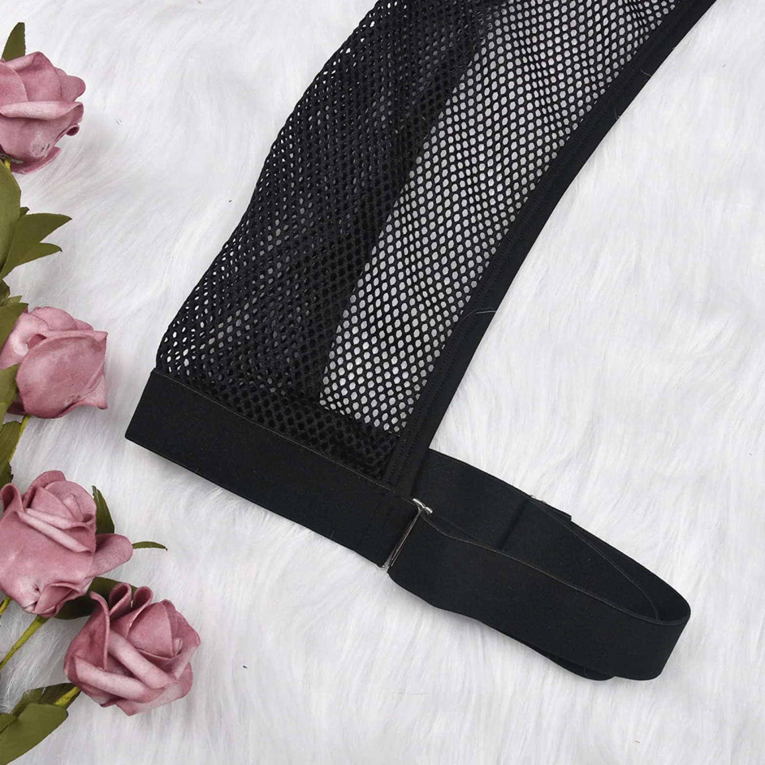 Body, lencería erótica de Malla Moldeadora, Sexy, Transparente, de Tres Piezas (Negro S)