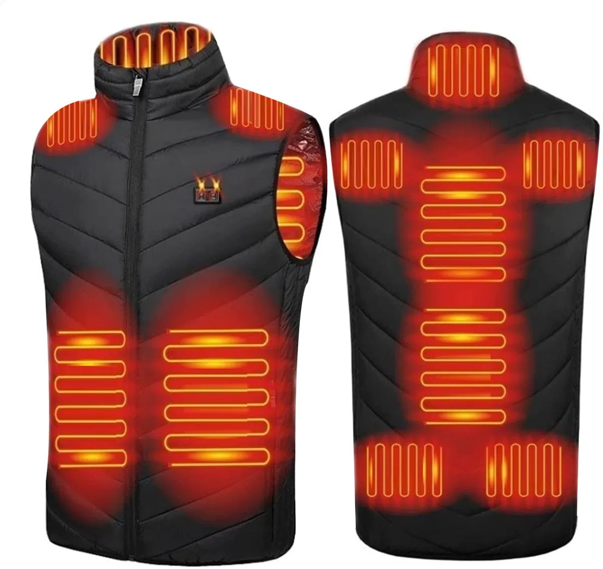 Chaleco calentado para hombre, 11 zonas calentadas, 2 controladores independientes, chaqueta eléctrica ligera USB, Negro, M