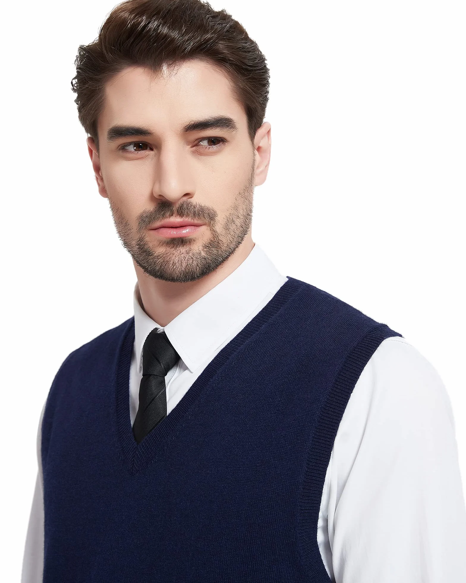 Kallspin Chalecos de Lana Mixta para Hombre Corte Relajado Cuello en V Jersey sin Mangas