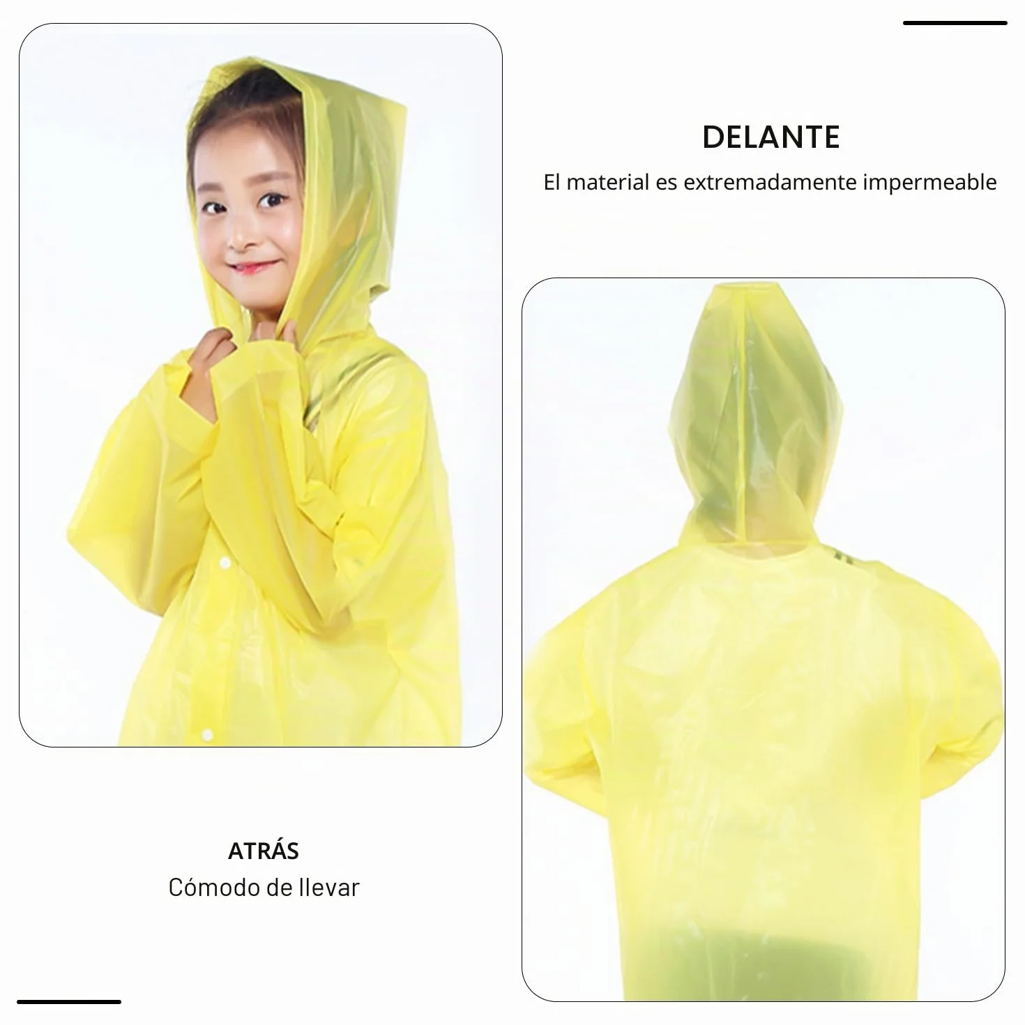 2 chubasquero impermeable, reutilizable para niños y niñas, poncho EVA transpirable (azul, amarillo), azul/amarillo, 60-68