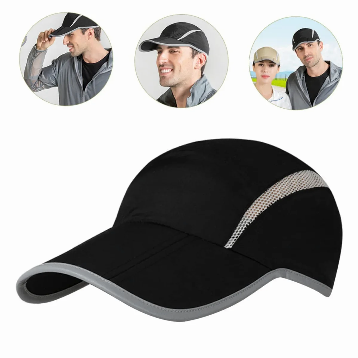 SOIMISS Gorra de Beisbol Gorras Deportivas para Hombre Gorra de Tenis Tapa Hombres encabezamiento Reflectante Gorro Sol Hat Sombreros de Visera para Mujer Sombrero para el Sol Nylon Black