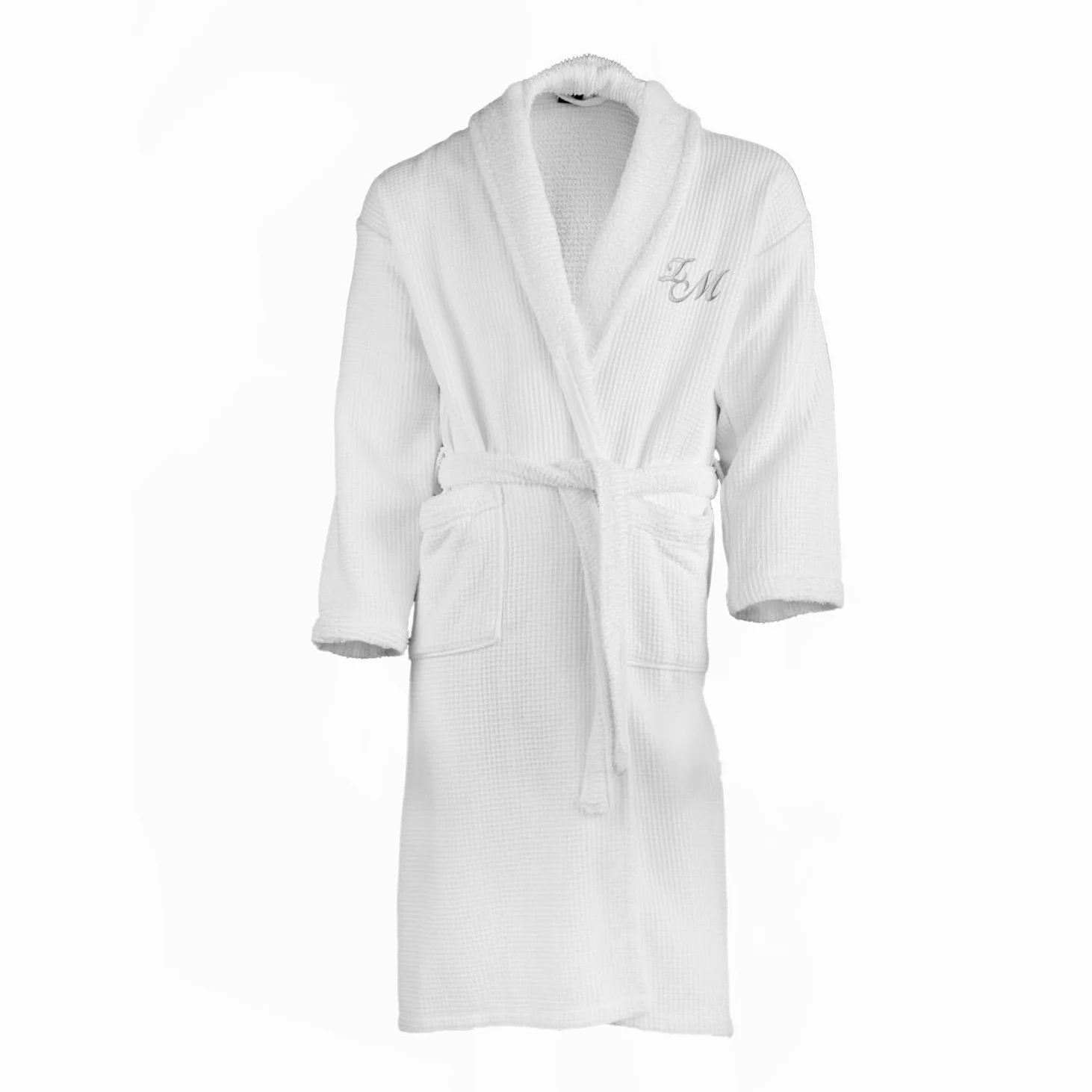 Hotel Edición Blanco Waffle/Terry Albornoz de Hombre, con Carta de Plata y Nombre Personalizado, algodón, Blanco, Large