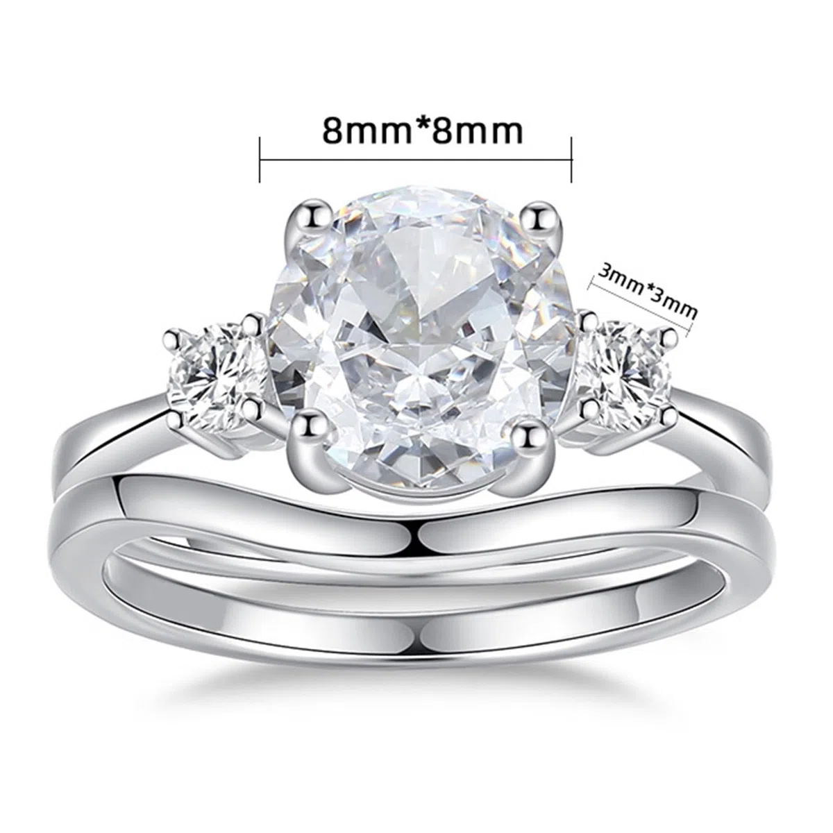 Anillos de boda de oro auténtico Moissanite, anillo de compromiso de oro blanco, 2 unidades, anillo de mujer, oro de 2 quilates, moissanite, apilable, anillo para mujer
