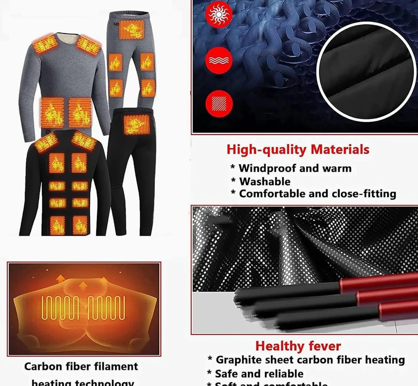 Ropa Interior térmica para Hombre, Traje Calefactor, Camiseta térmica de Manga Larga con calefacción eléctrica por USB, Pantalones, Capa Base, Traje cálido para Entrenar, Esquiar y Correr (n