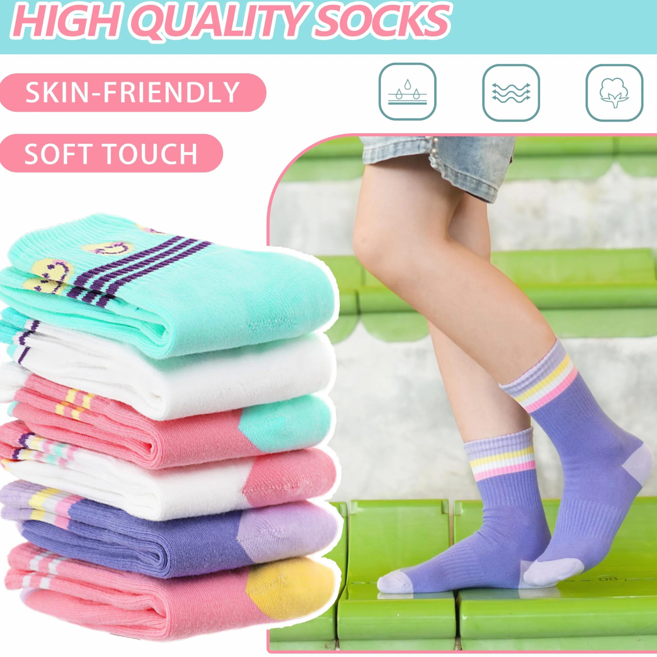 Sandsuced 6 pares calcetines atléticos niñas niños baloncesto deportes algodón respirables suaves actividades aire libre