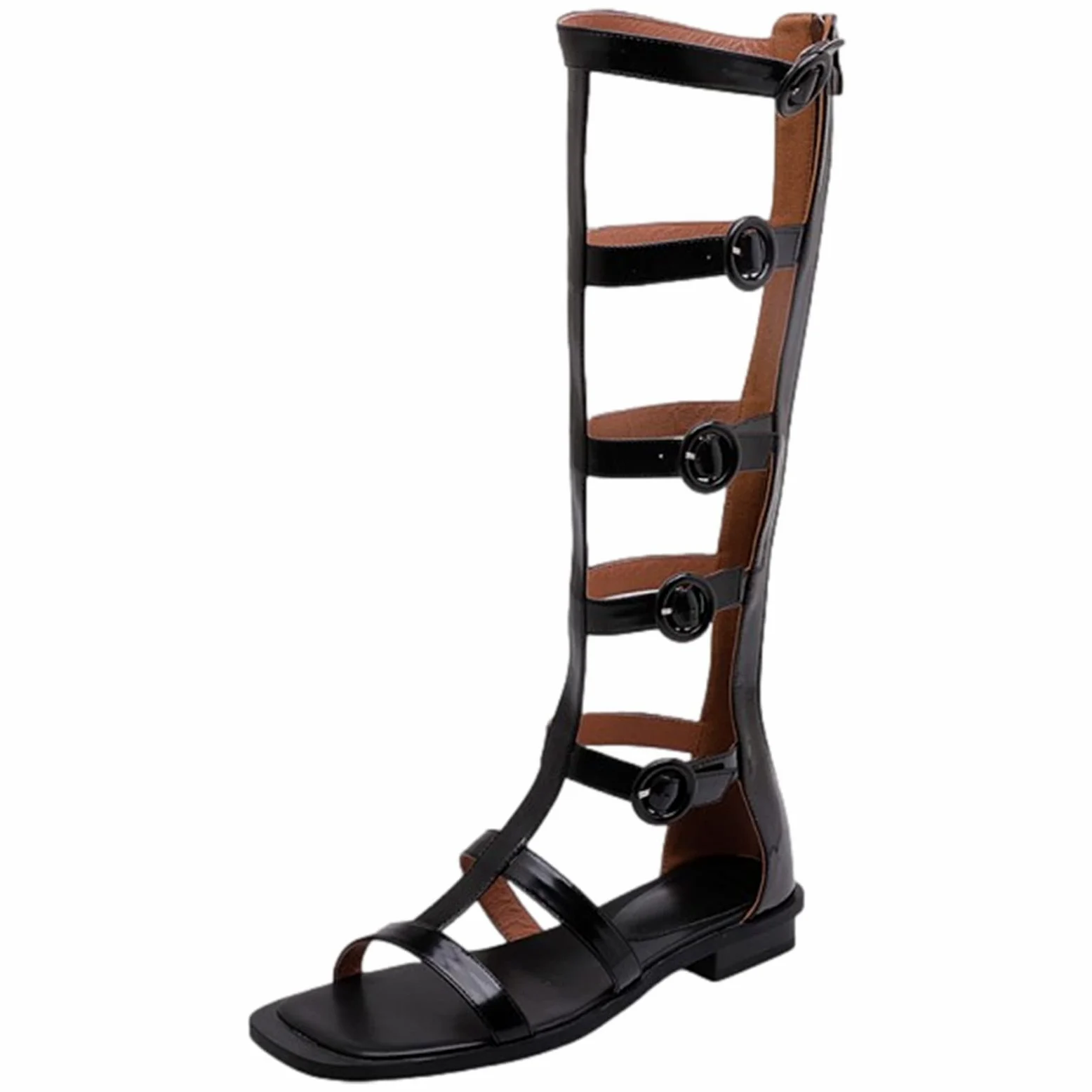 Mujer Puntera Abierta Ajustable Sandalias con Tiras Sandalias Gladiator Romanas Botas Rodilla con Cremallera