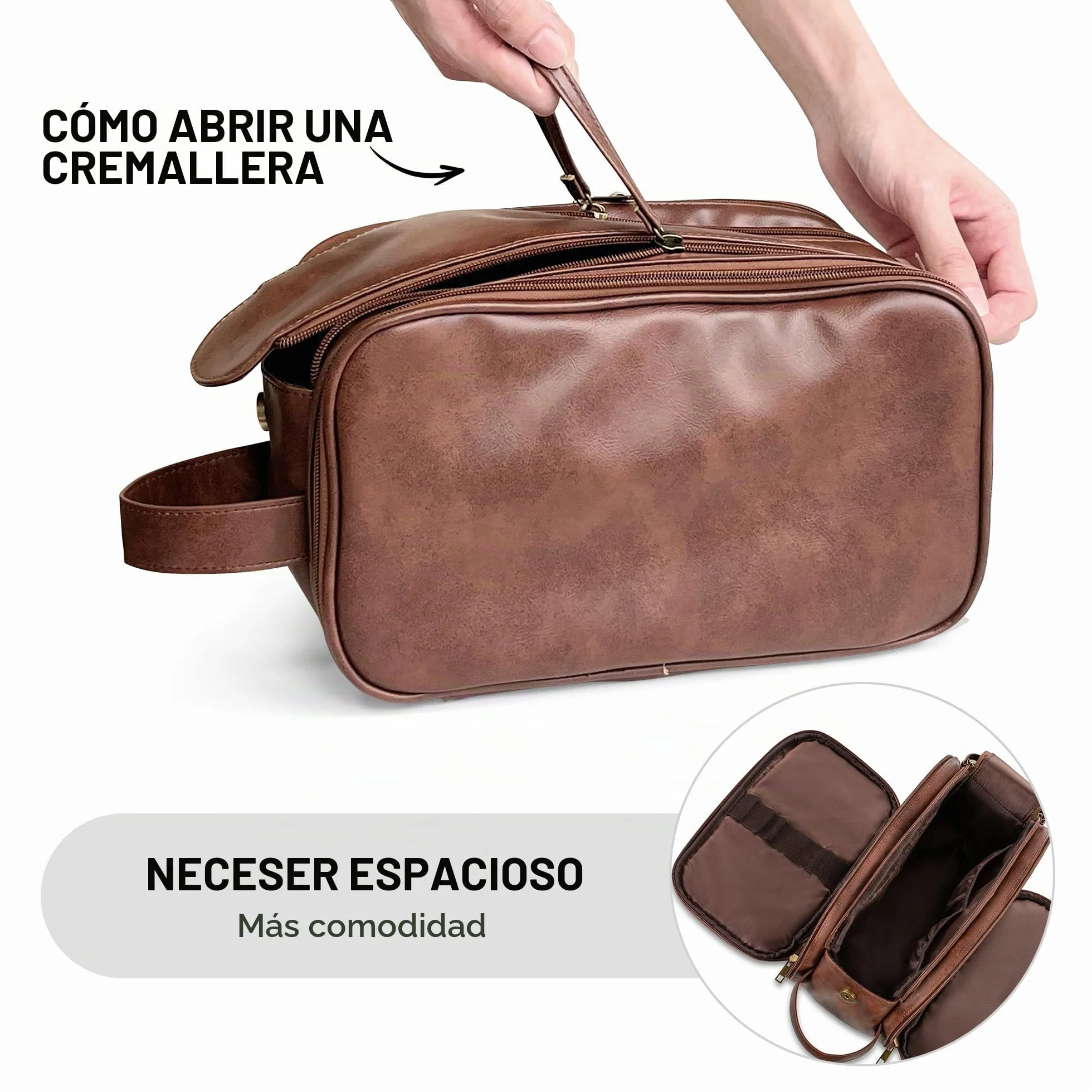 Elviros Neceser Hombre de Viaje, Bolsa de Aseo Grande Impermeable PU, Organizador Portátil con Gran Capacidad, Dopp Kit Hombre para Gimnasio y Trabajo