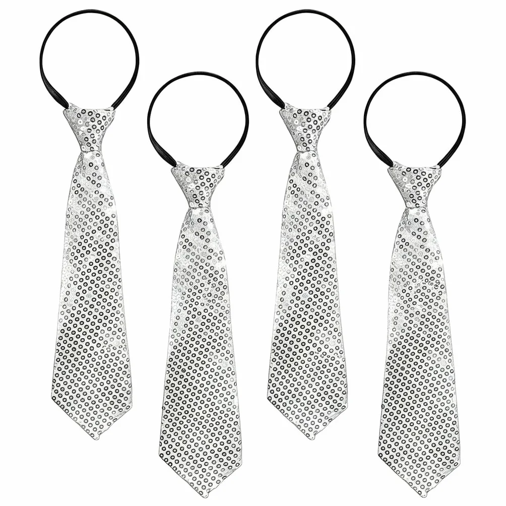 Juego de 4 corbatas de lentejuelas con purpurina preatada, negro y gris, accesorios de disfraz para carnaval, fiesta