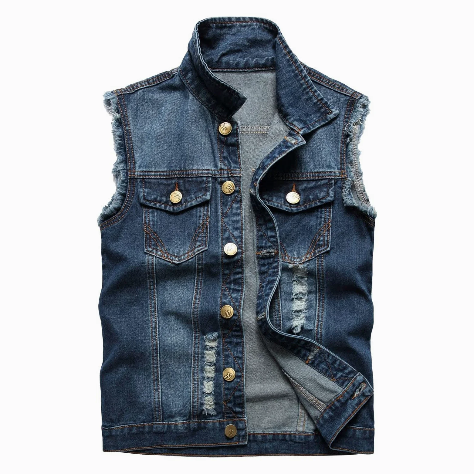 Generisch Camiseta sin mangas para hombre de verano, chaleco vaquero vaquero con botones, chaleco de vaquero vintage, sin mangas, chaqueta ajustada, ropa de calle, unisex, chaleco de trabajo, vaquero