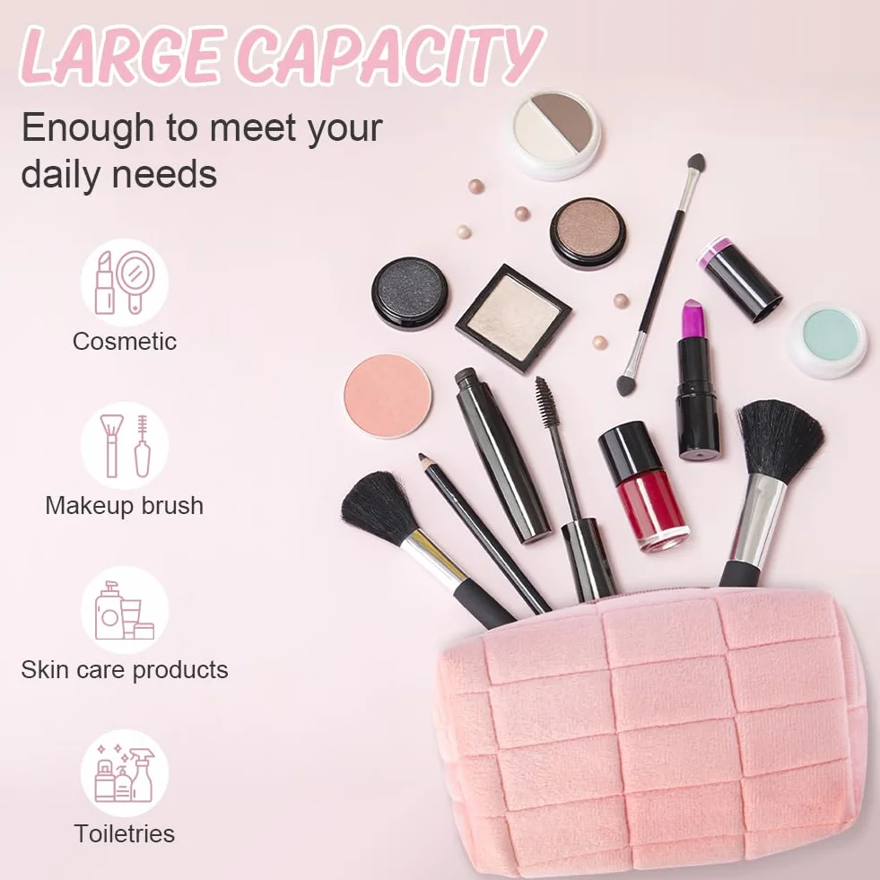 Aucuu Bolsa de cosméticos de Viaje, Bolsa de Maquillaje para Mujer, Bolsa de Aseo Acolchada para Mujer, Bolsa de cosméticos de Gran Capacidad, Bolsa de Maquillaje de algodón con Estampado Floral para