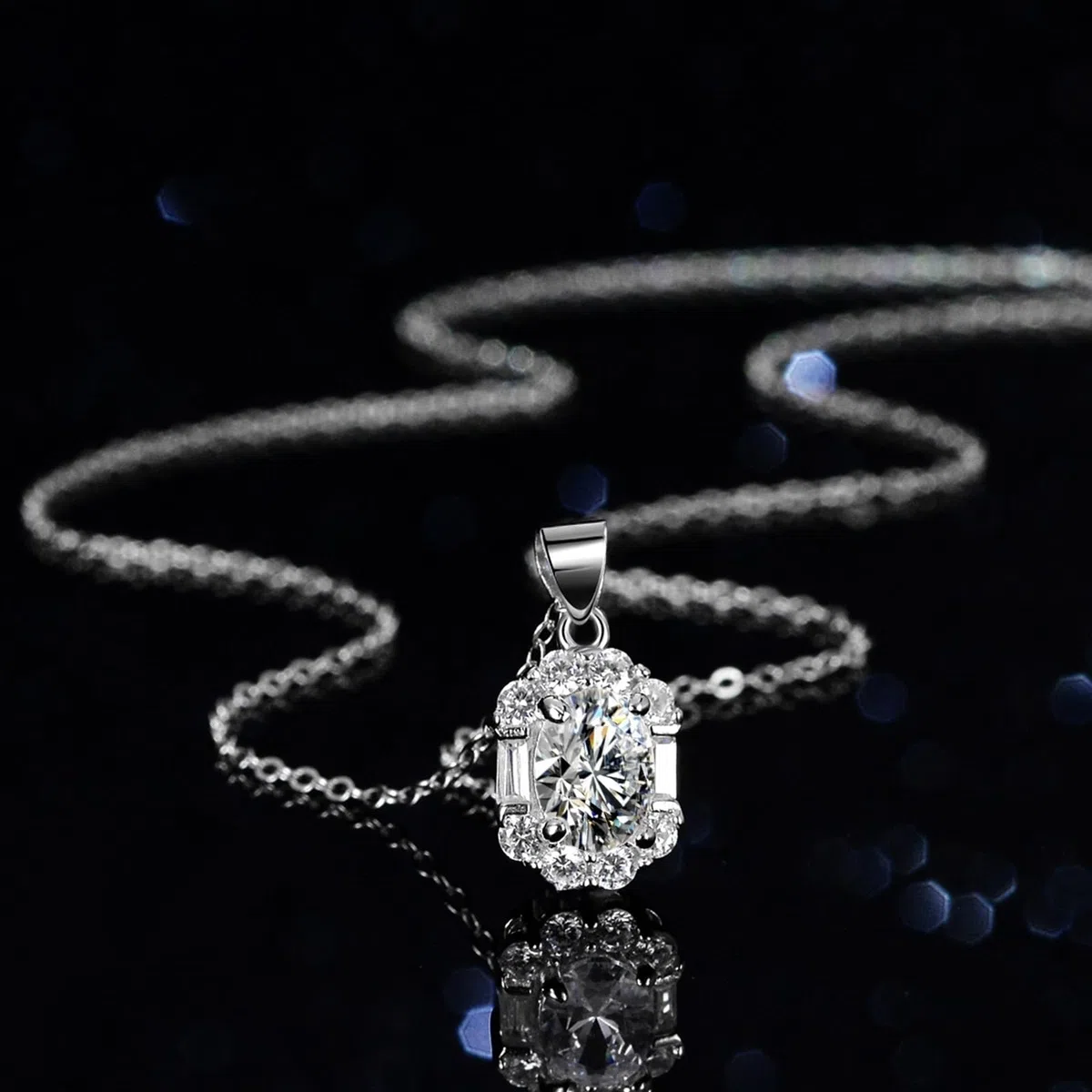 Collares de topacio con halo ovalado de moissanita para mujer, collares de gemas para mujer, moissanita