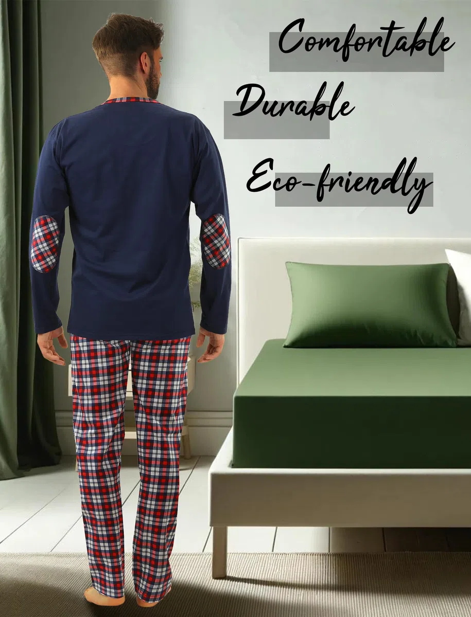 Sesto Senso Pijama Hombre Largo Invierno Clásico Algodon 2 Piezas Ropa De Dormir Conjunto Camisa Manga Larga Pantalones Largos M Granat WALDI