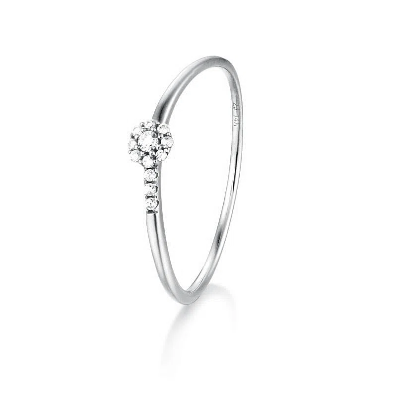 Anillo para mujer, anillo fino apilable con diamante de corte redondo de oro blanco de 18 quilates, talla 60 (19,1)