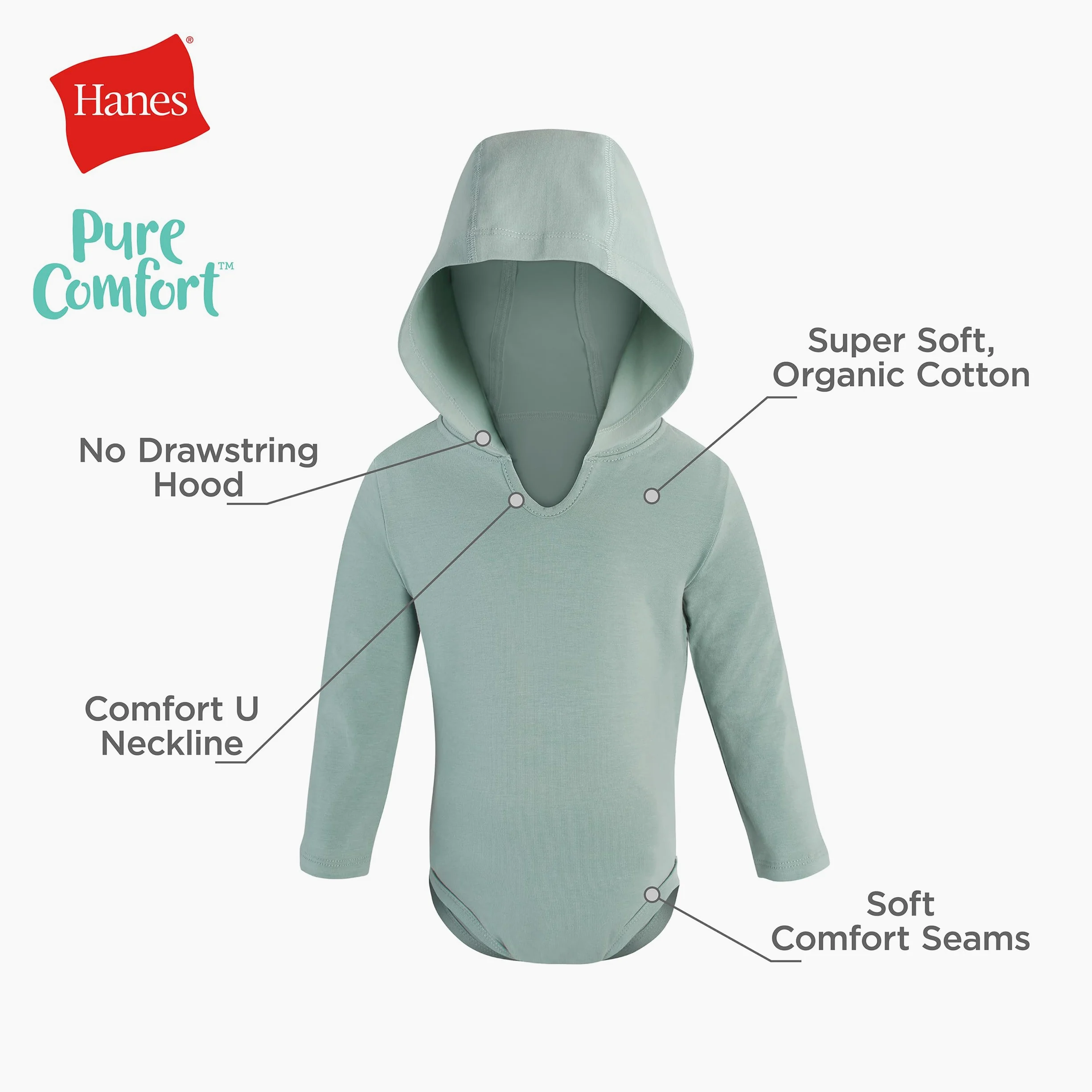 Hanes Pure Comfort - Body de manga larga con capucha, unisex, paquete de 3 Conjunto de camisetas para bebés y niños pequeños bebés niñas