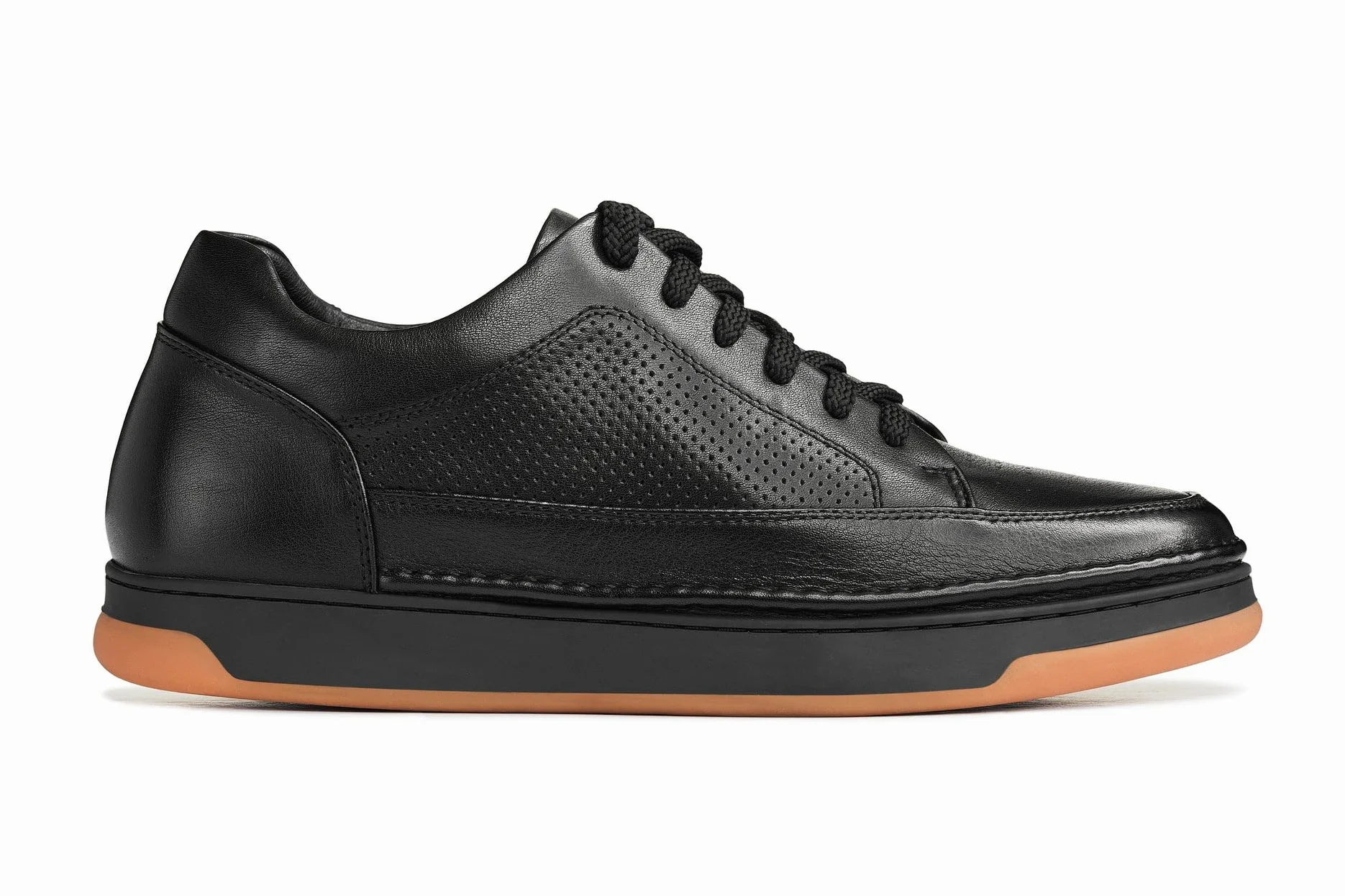 CALTO Zapatos de elevación Invisibles para Hombre con Aumento de Altura – Zapatillas de Cuero de Primera Calidad con Cordones – 2.6 Pulgadas más Altas, Suela Negra de Goma Negra, 41 1/3 EU