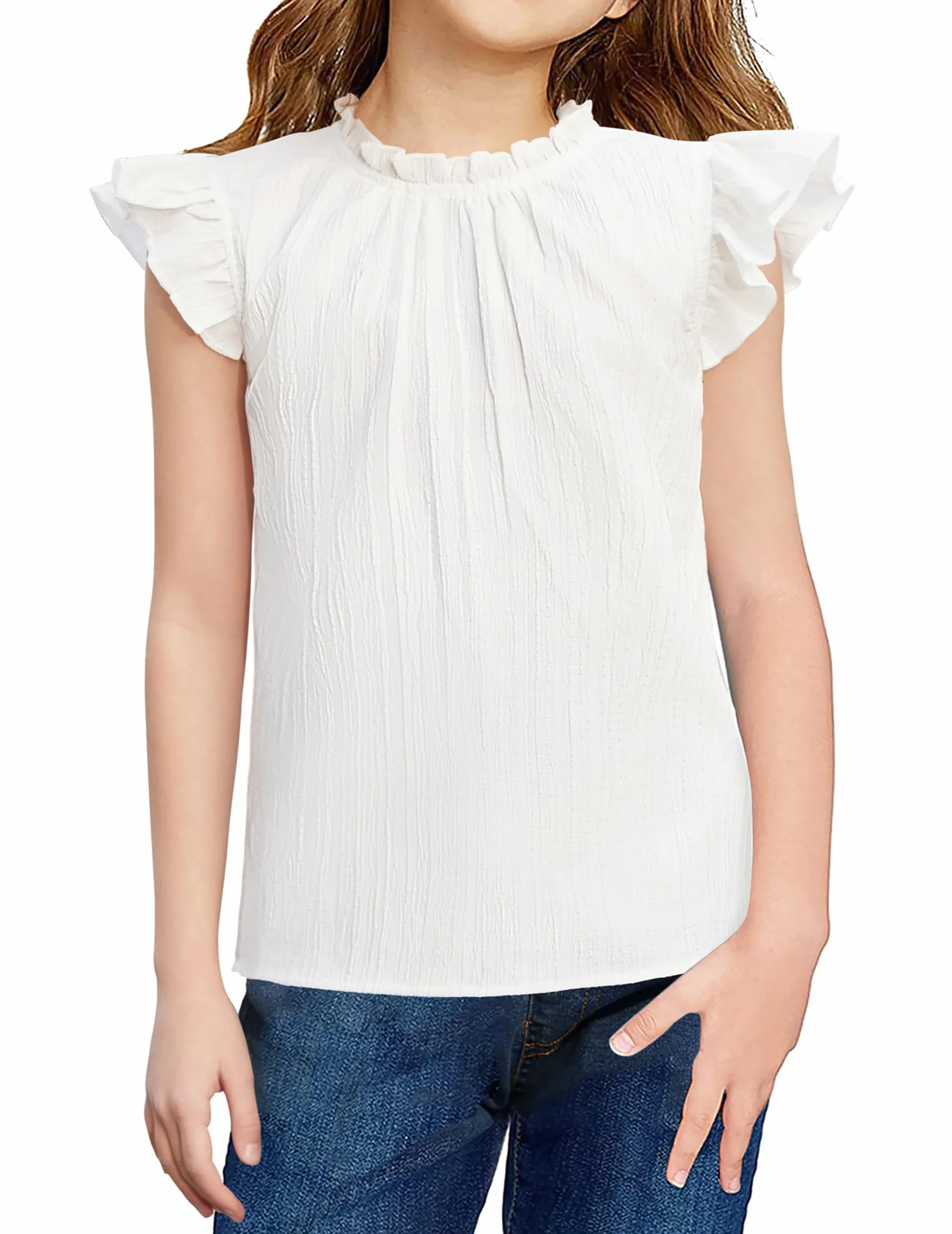 Arshiner Camiseta De Verano para Niñas Blusa con Volantes Las Mangas Y Cuello A Camisa Holgada Y Elegante para Niños Top Moda Informal 5-12 Años