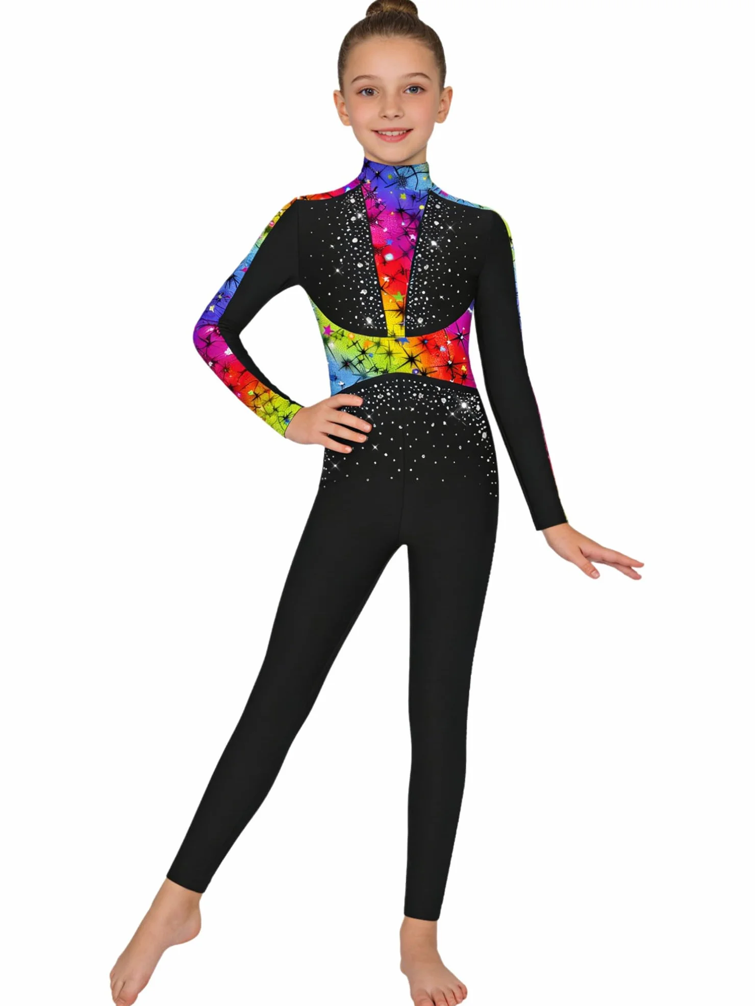 TiaoBug Maillot De Deportivo Gimnasia Para Niñas Mono Brillante De Baile De Manga Larga Traje De Cuerpo Entero Maillot De Patinaje Artistico