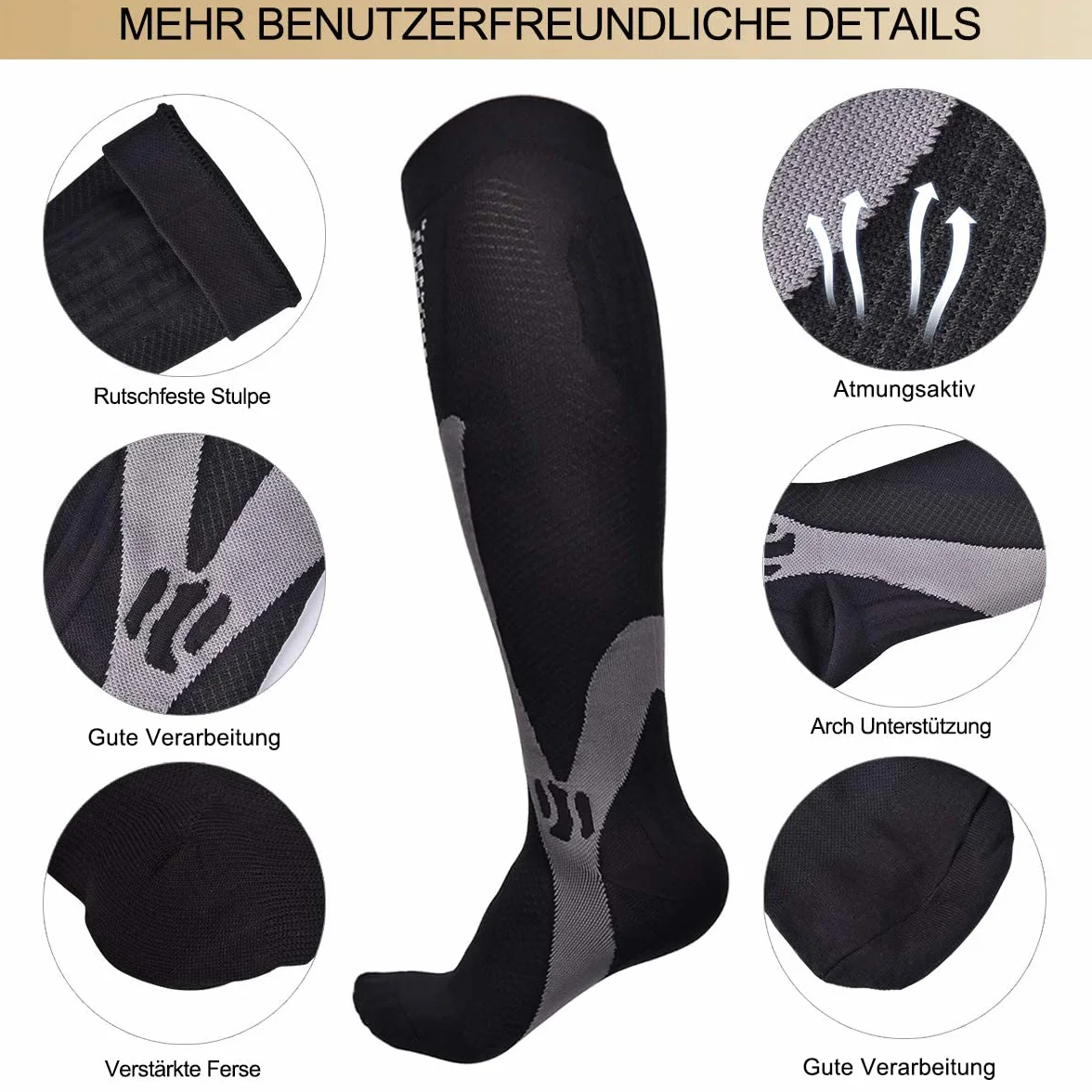 Medias de Compresión para Hombre, Calcetines de Soporte Elástico para Deportes Viajes Fitness