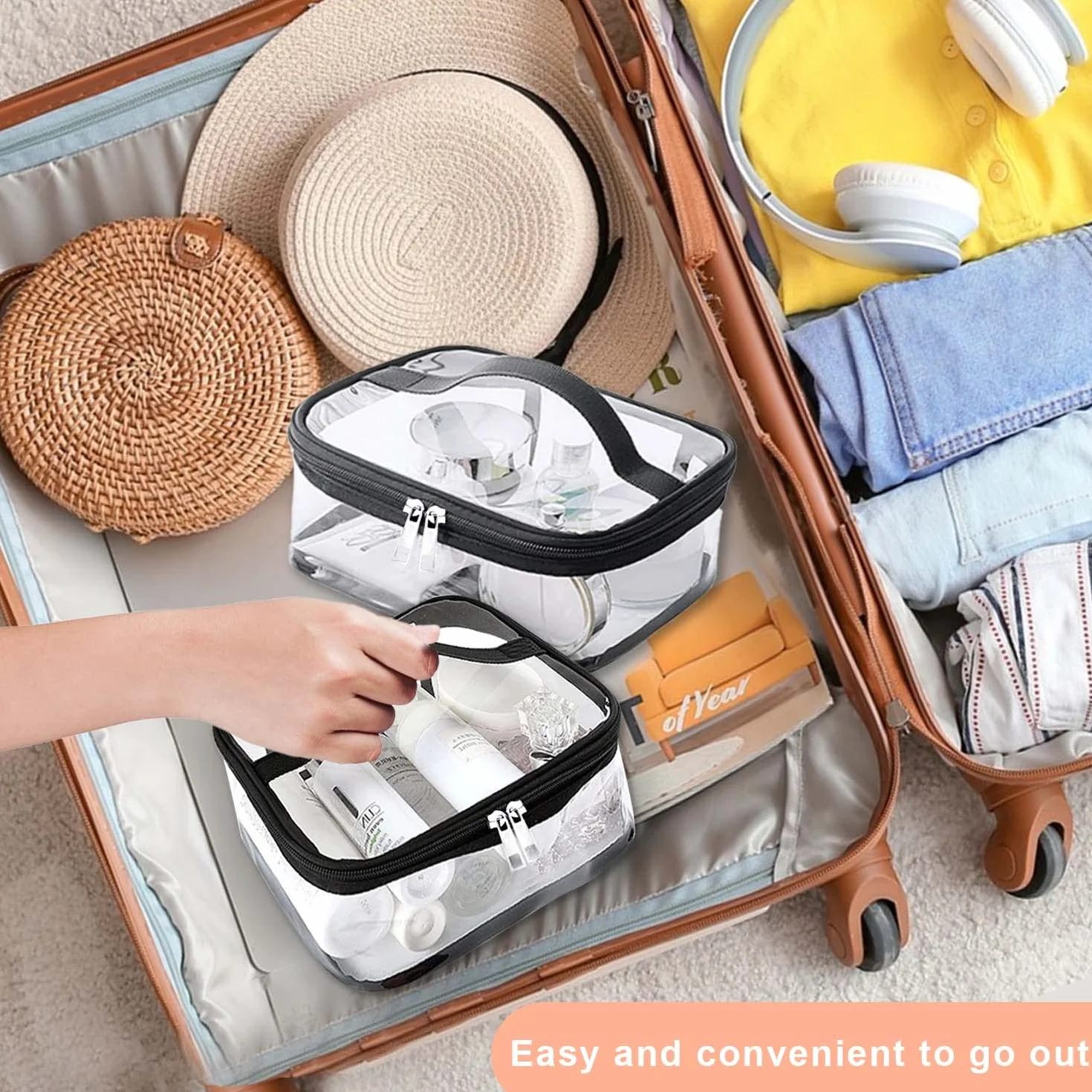 Neceser Transparente Impermeable de PVC, 2 Piezas, Bolsa de Liquidos Grande para Viaje en Avion, Adecuada para Cosméticos y Artículos de Tocador