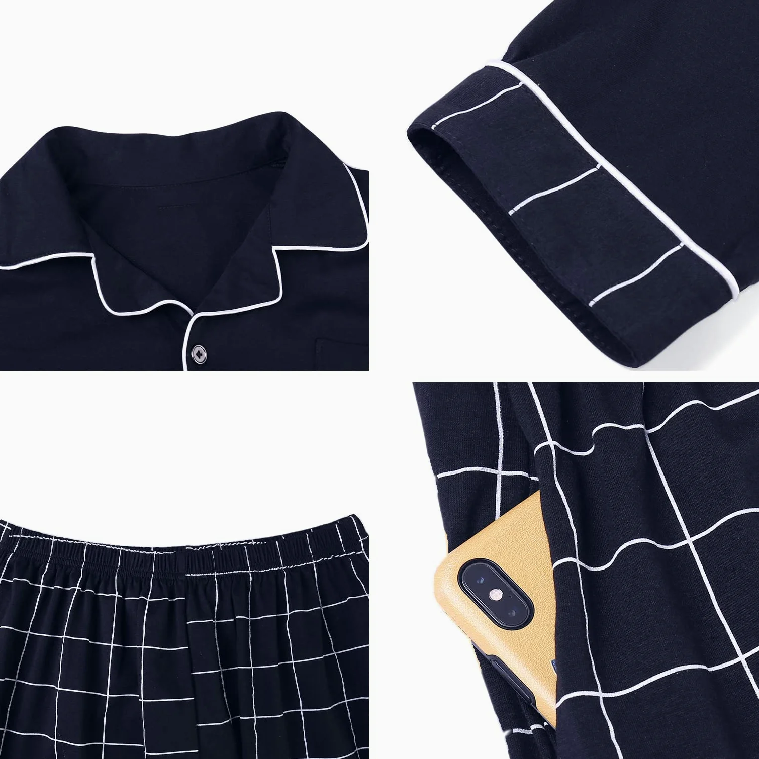 Bresdk Pijama Hombre Invierno Algodon con Botones Largos Manga Larga | Dos Piezas