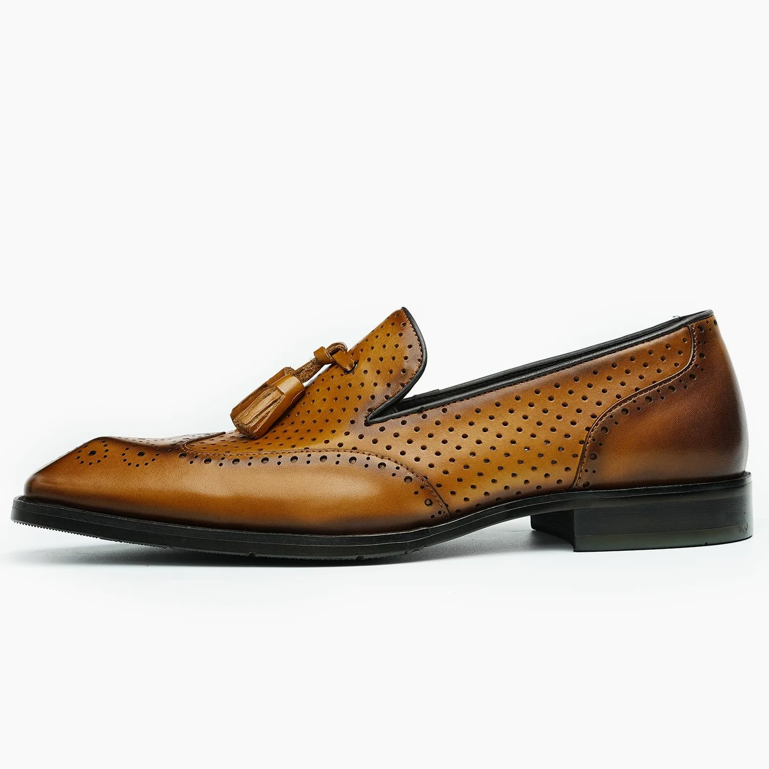 Mocasines con Borlas para Hombres Brogues Huecos Transpirables Zapatos Slip On en Cuero