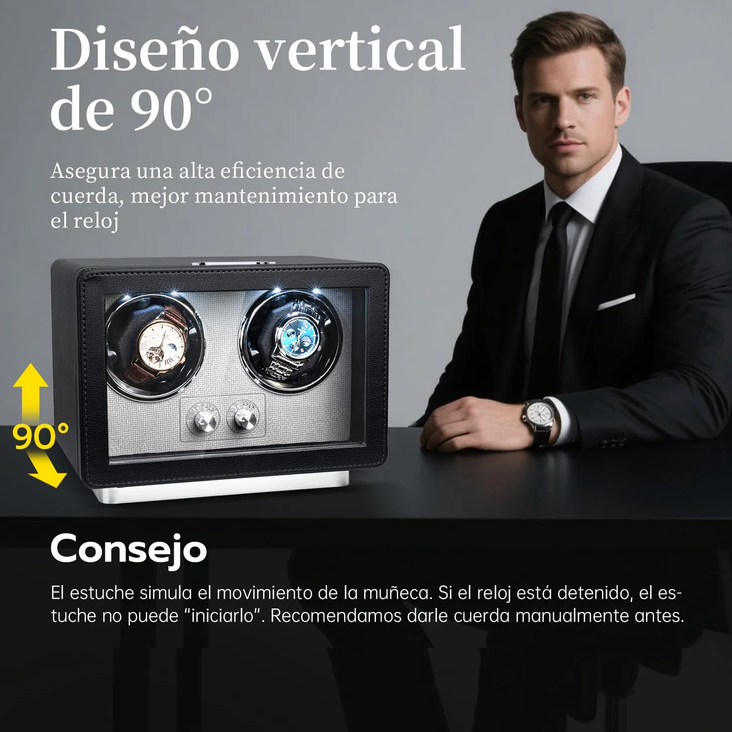 Mcbazel Enrollador de Relojes automáticos, Caja de Doble Reloj con luz LED, Motor silencioso, Negro