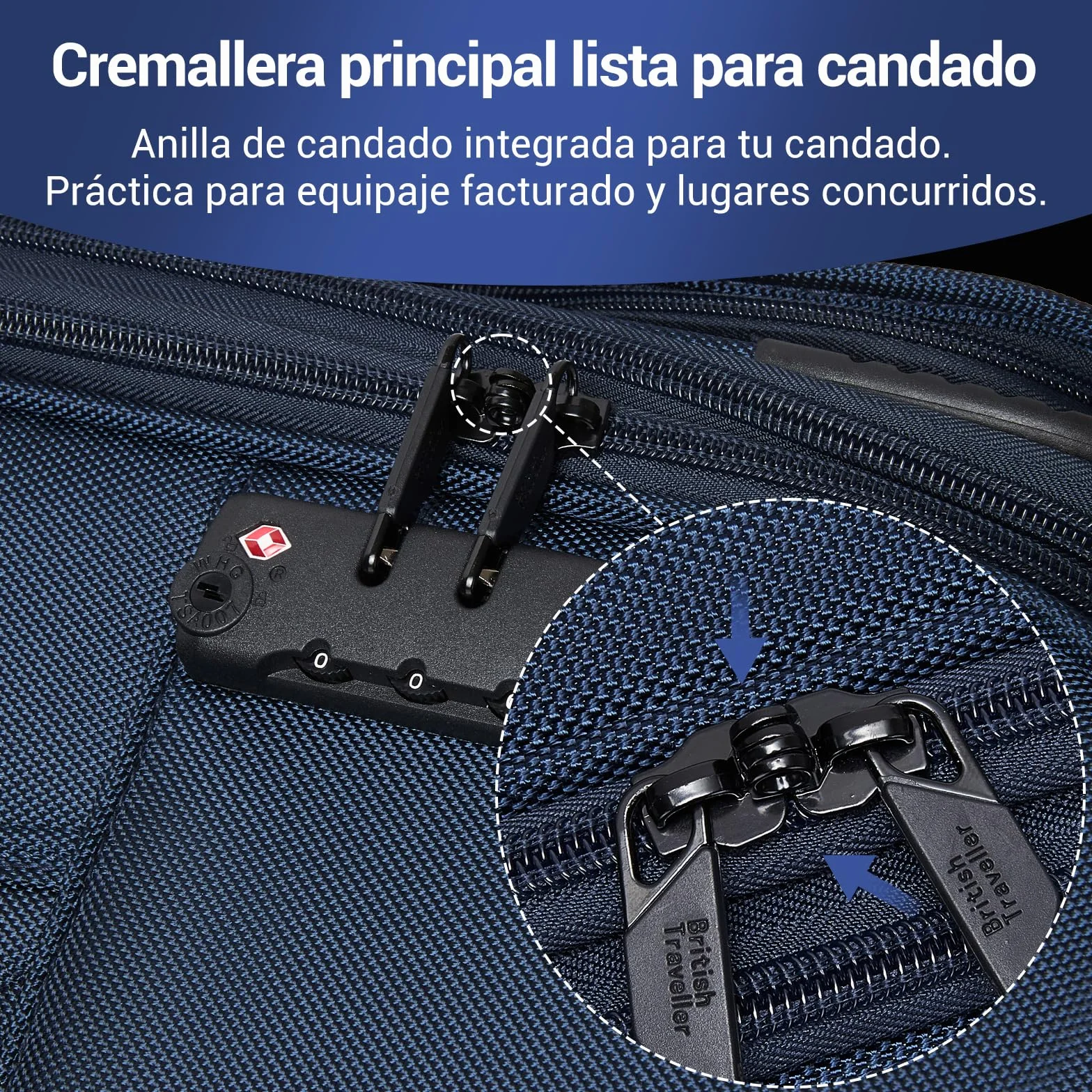 British Traveller Maleta Cabina 57,5cm Trolley Rígido con 4 Ruedas Giratorias y Cerrado TSA, Azul