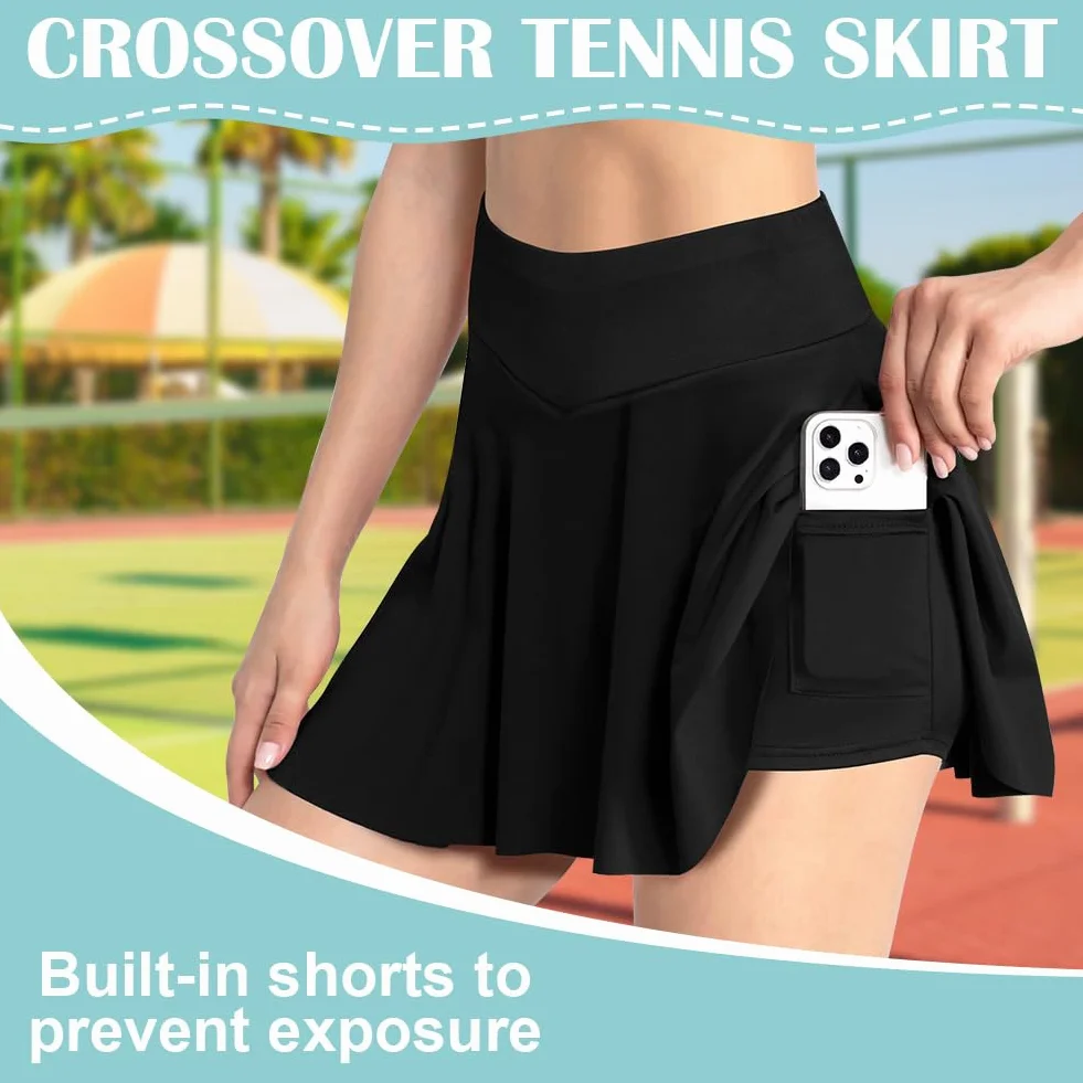 AUYAO Faldas de Tenis Plisadas para Mujer, Faldas Deportivas con Bolsillos, Falda de Tenis con Pliegues de Cintura Alta para Mujer, Faldas Plisada de Tenis Mini Skirt para Golf Correr Gimnasio