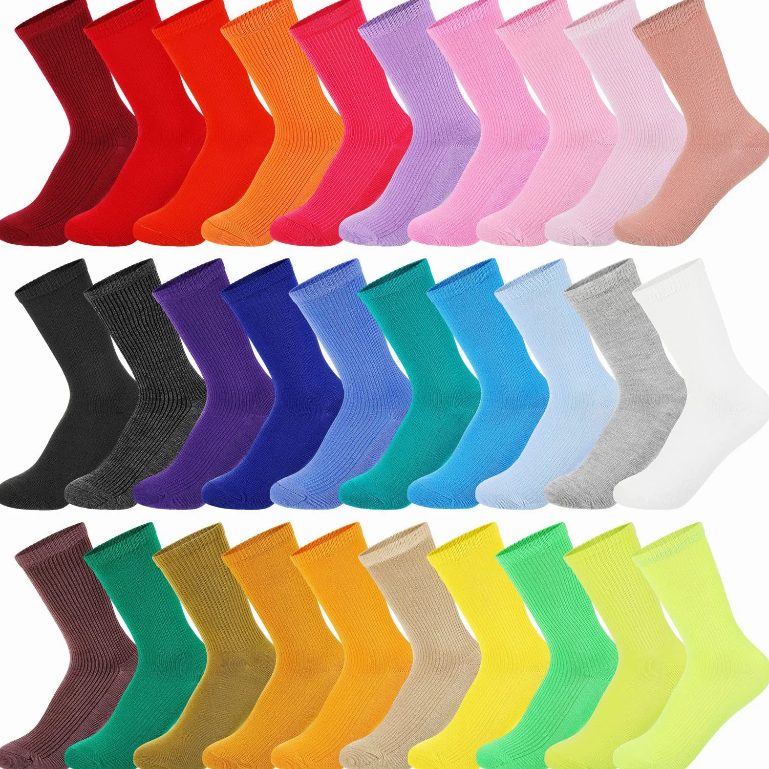 Jadive 30 Pares Calcetines de Mujer de Deporte de Color Liso Calcetines Lindos Livianos, Talla Mujer de EE. UU. 9-11 (Multicolor)