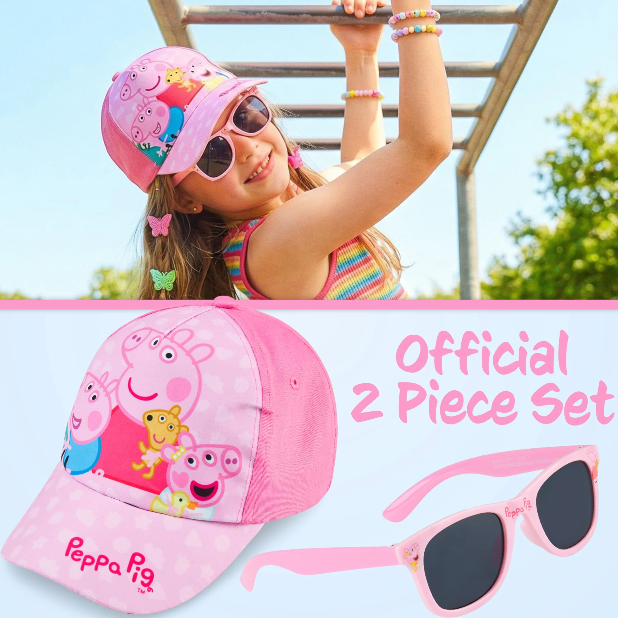 Gorra Niña Ajustable con Gafas de Sol UV400 Paw Patrol Peppa Pig Accesorios Verano