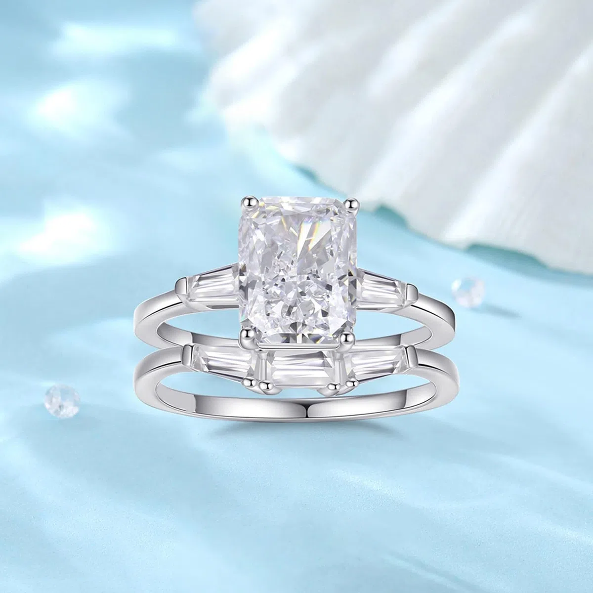 Alianzas de oro auténtico apilables con moissanite de 2,5 ct, oro blanco, juego de 2 alianzas de oro para mujer