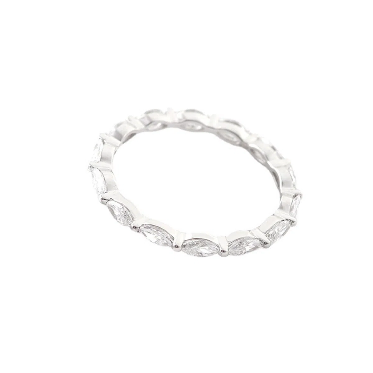 Anillo de graduación, anillo de banda de moissanita marquesa blanca plateada para aniversario, anillo de joyería para mujer